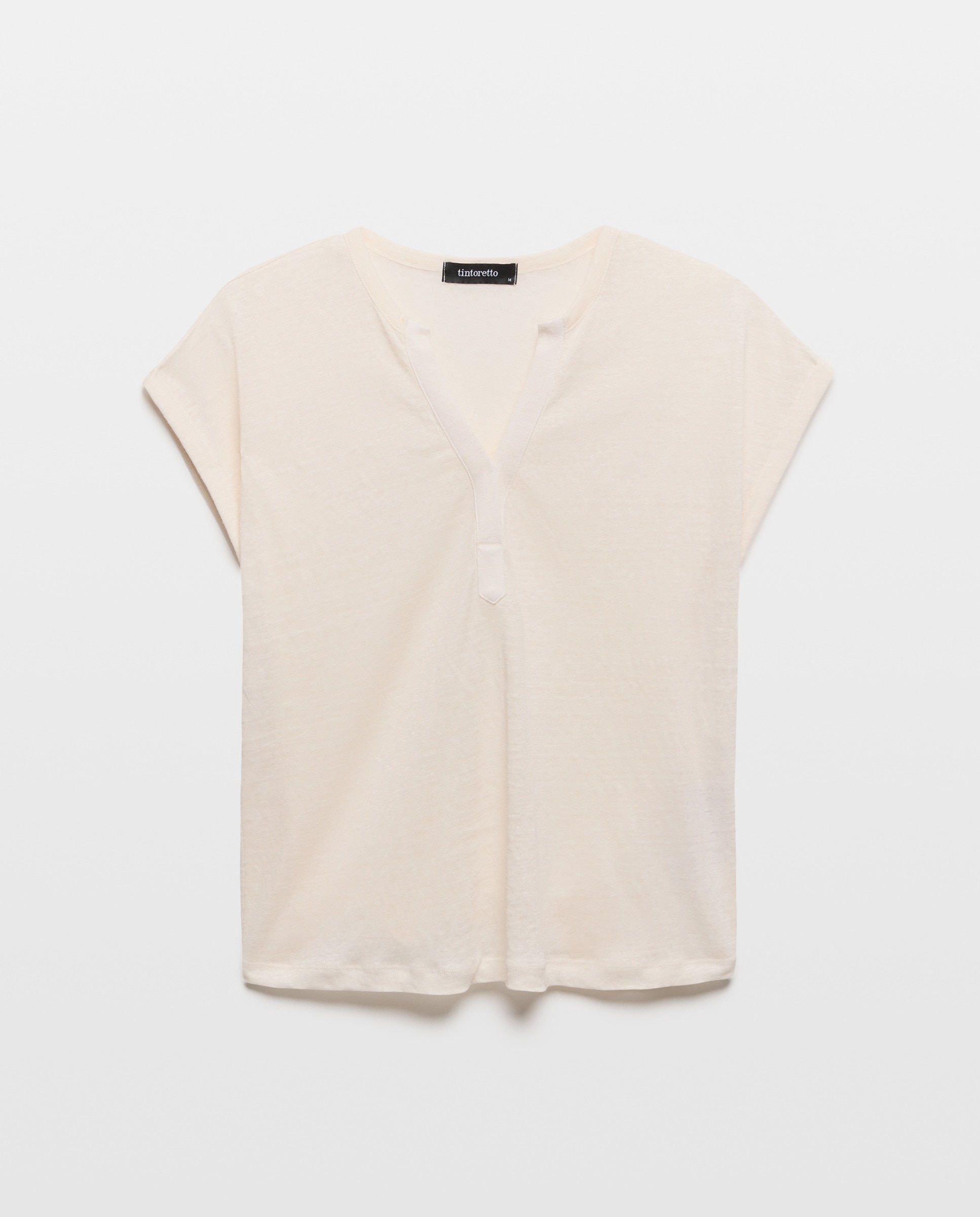 T-shirt de Linho com Decote com Laço 120 Cru-4