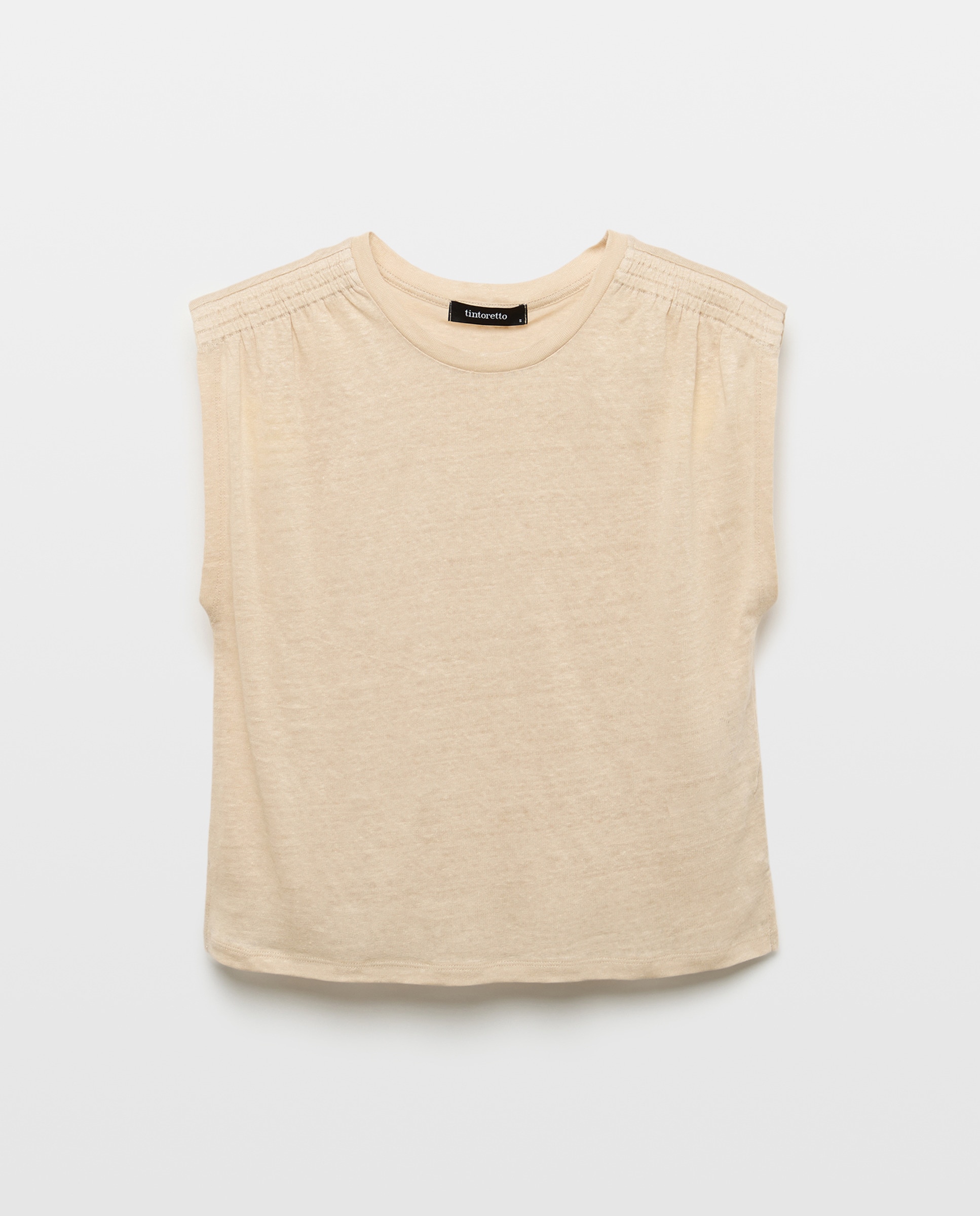 T-shirt de Linho com Detalhes no Ombro 120 Cru-4