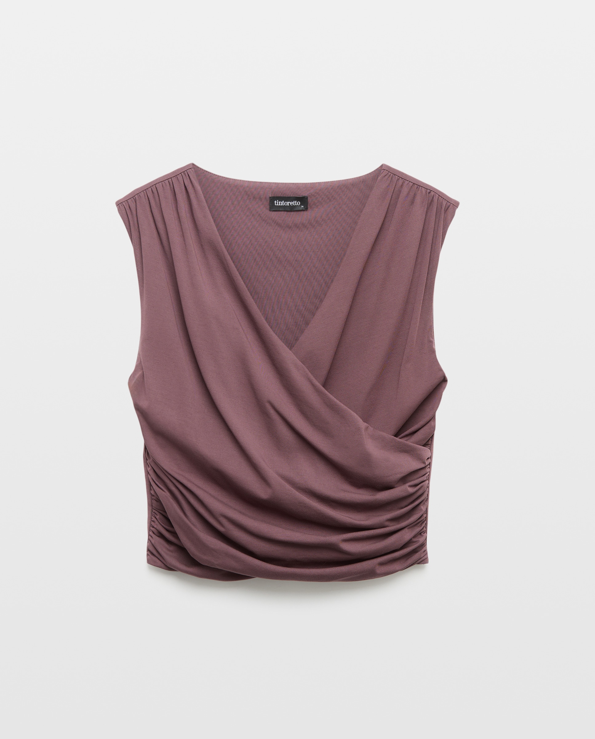 T-shirt de Manga Curta e Decote Cruzado Drapeado 291 Beringela-4