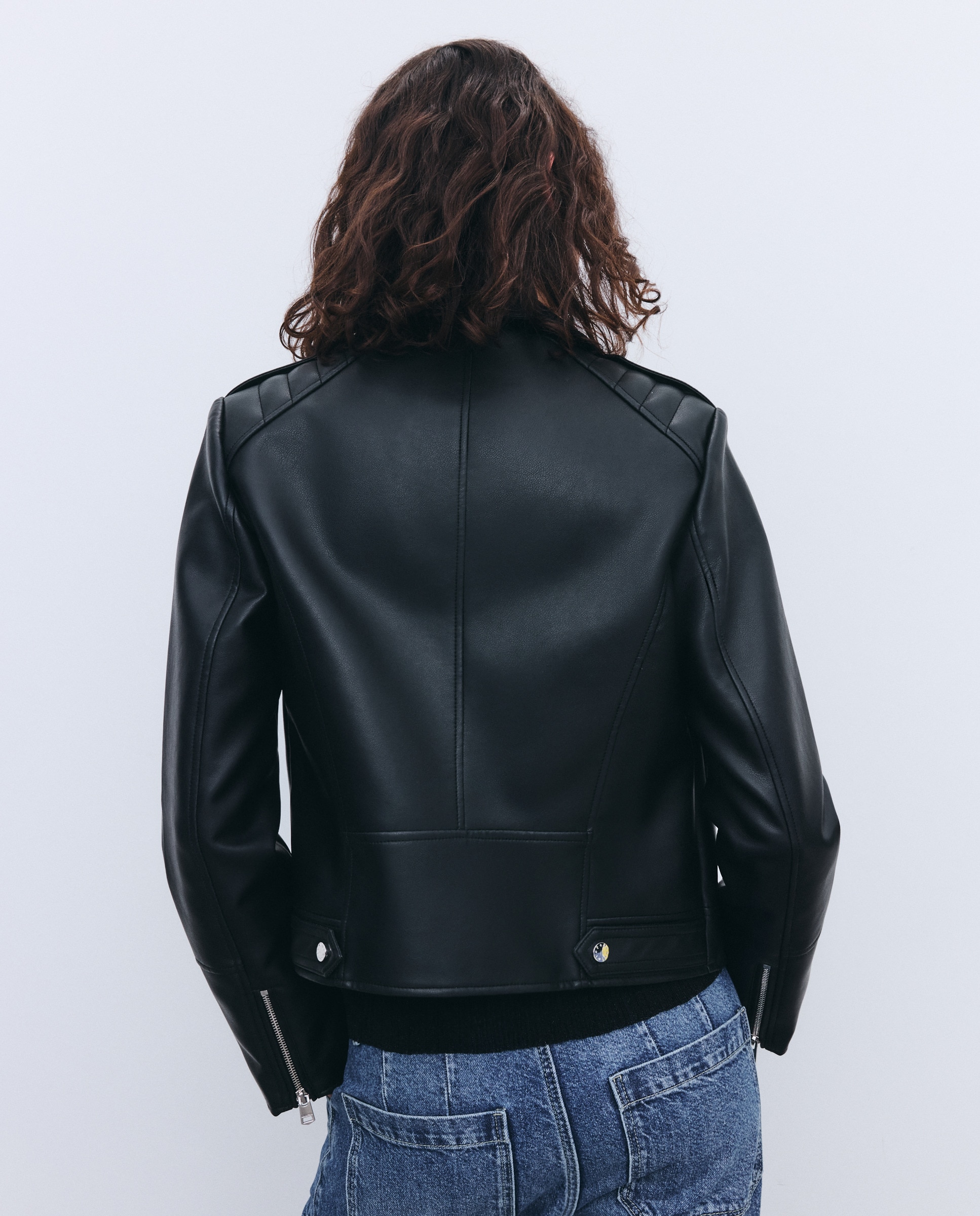 Cazadora biker de mujer con solapa efecto piel - Tintoretto - Negro Negro-2