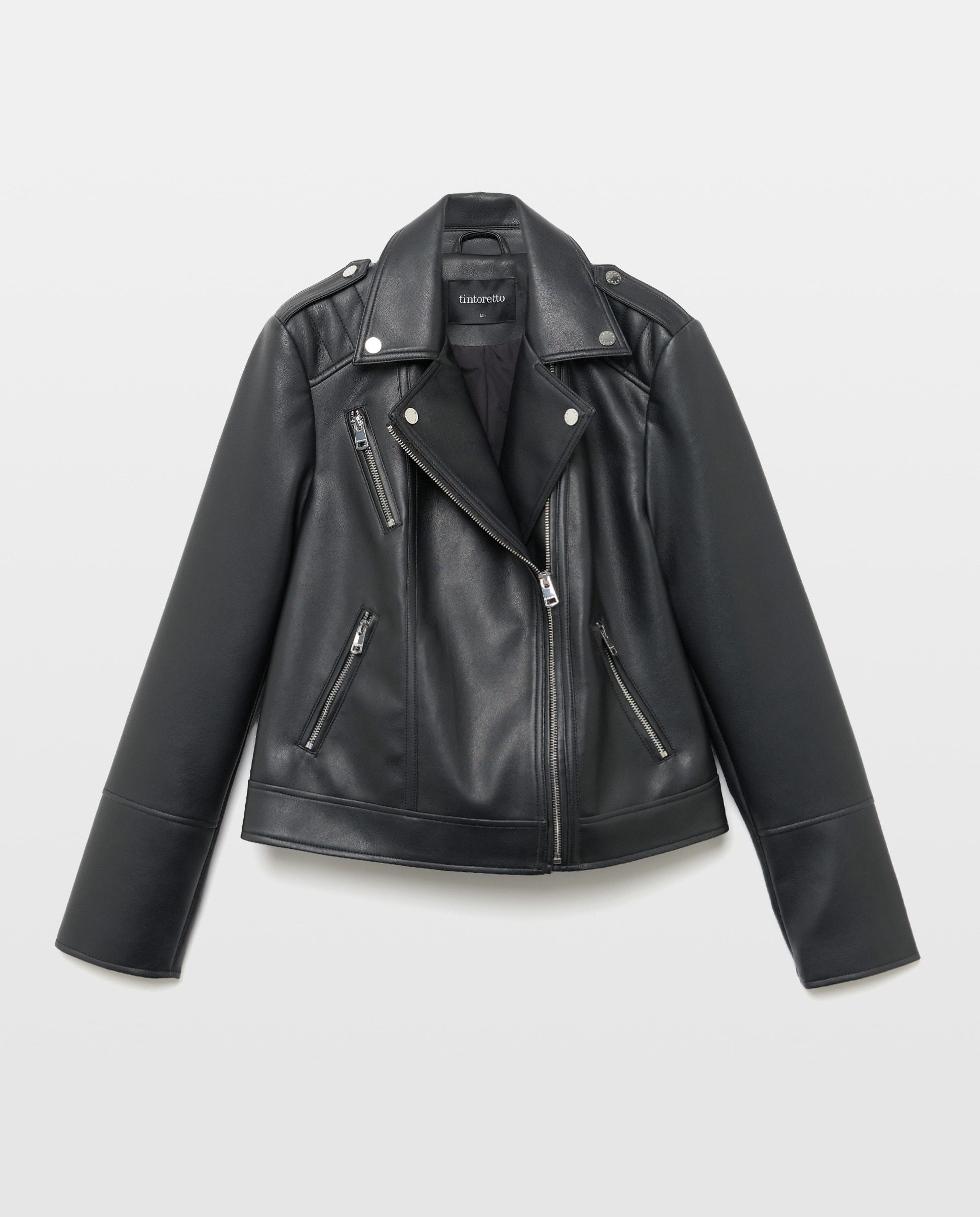 Cazadora biker de mujer con solapa efecto piel - Tintoretto - Negro Negro-5