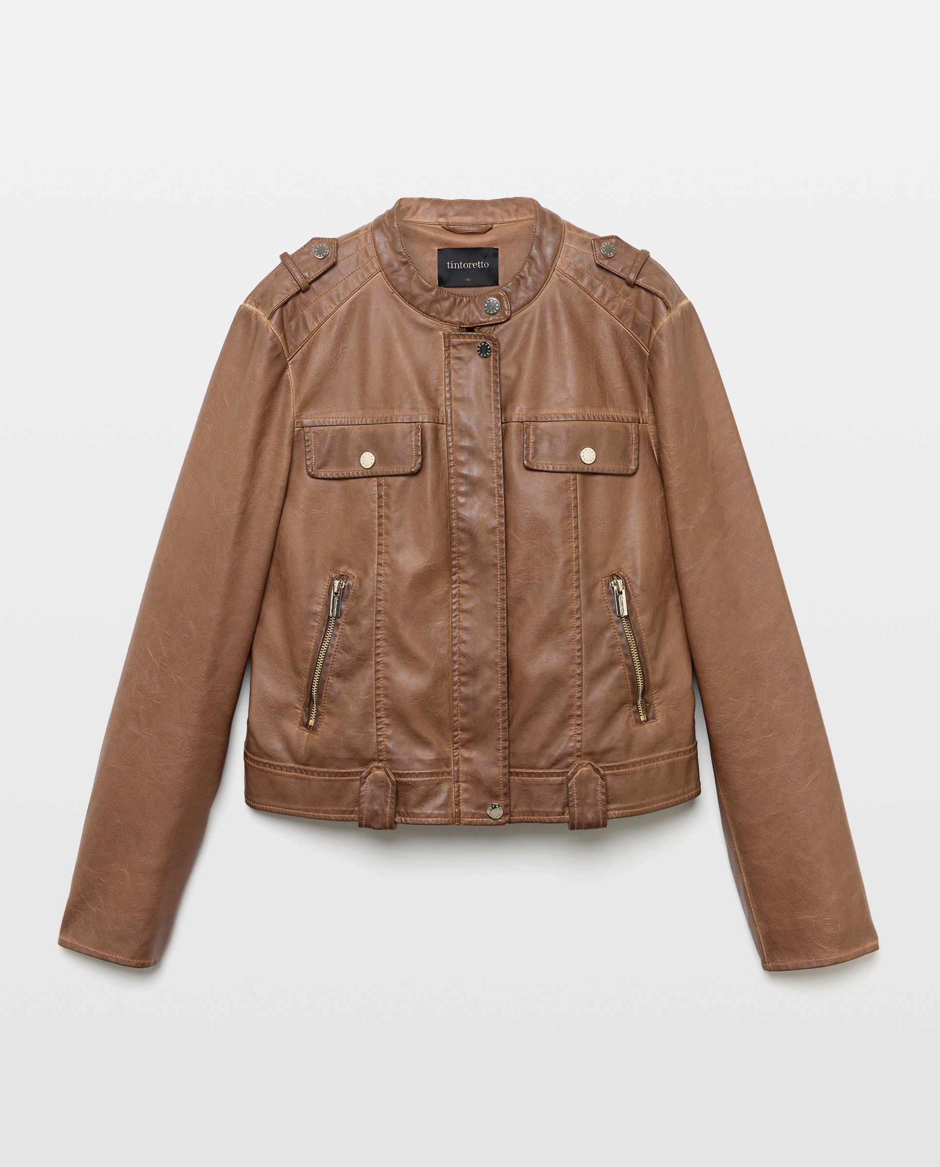 Blusão Biker Envelhecido com Efeito de Pele e Debruado 730 Camel-5
