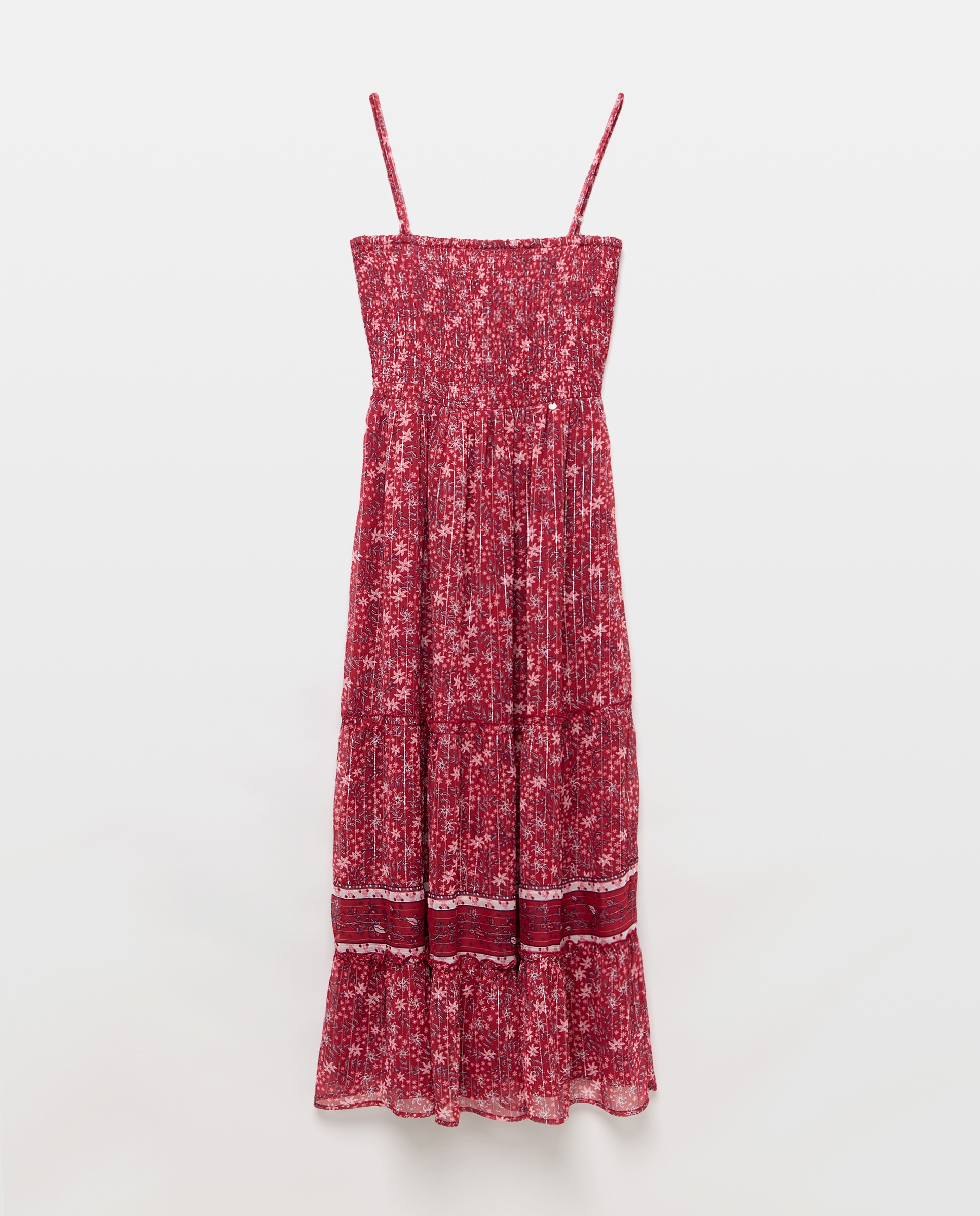 Vestido Comprido com Rebordo Decorativo e Estampado 770 Terracota-4