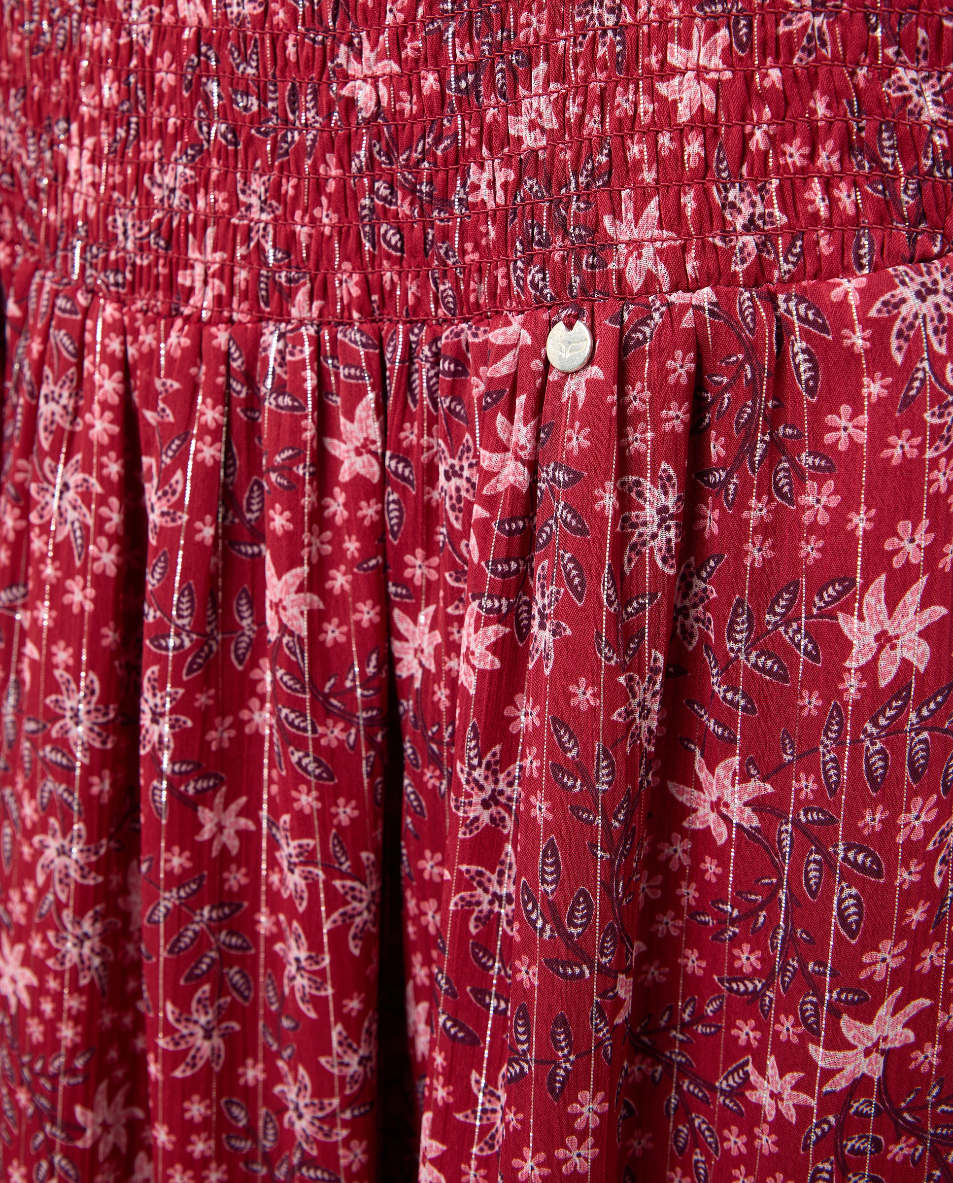 Vestido Comprido com Rebordo Decorativo e Estampado 770 Terracota-5