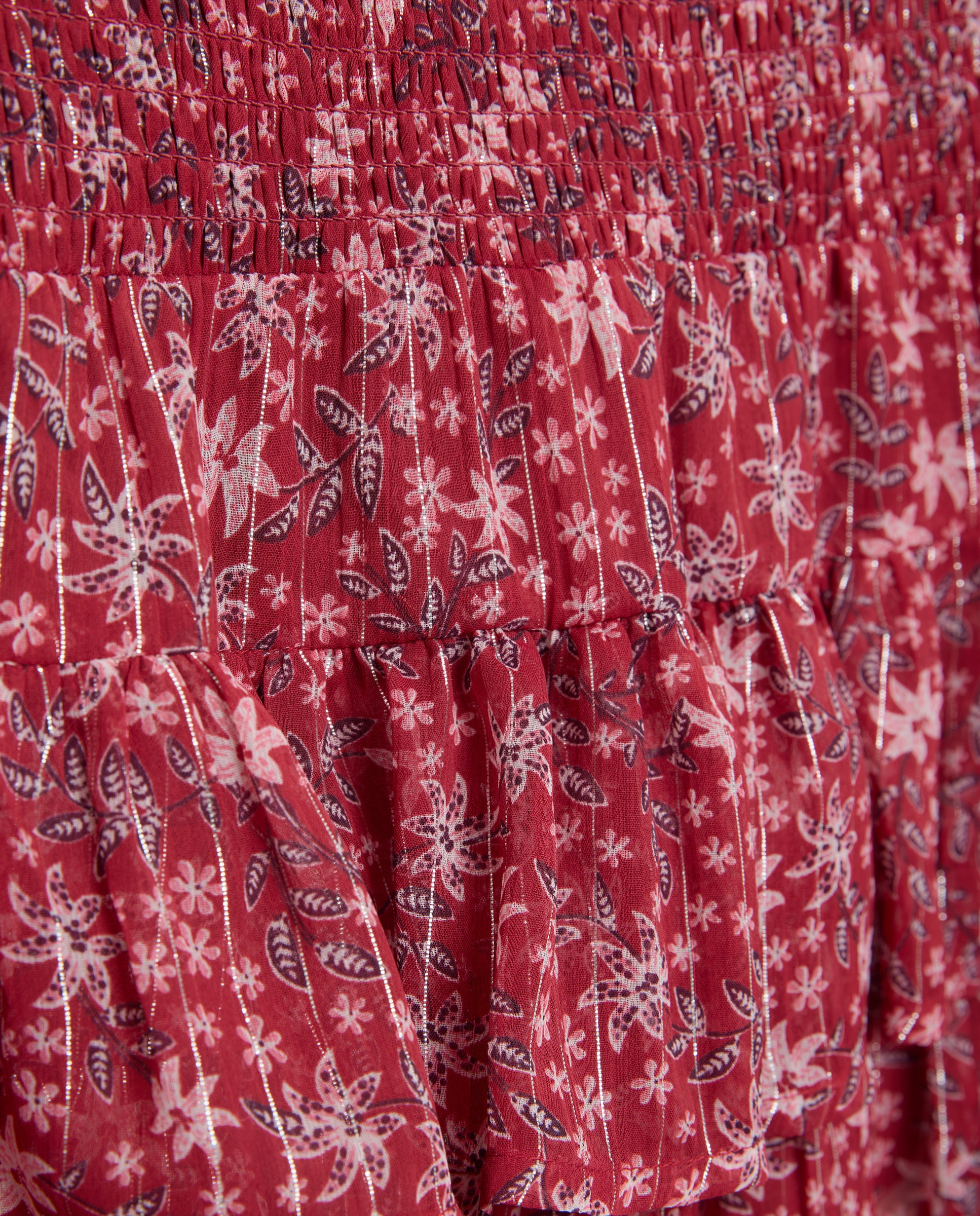 Saia de Chiffon com Folhos e Estampado 770 Terracota-5