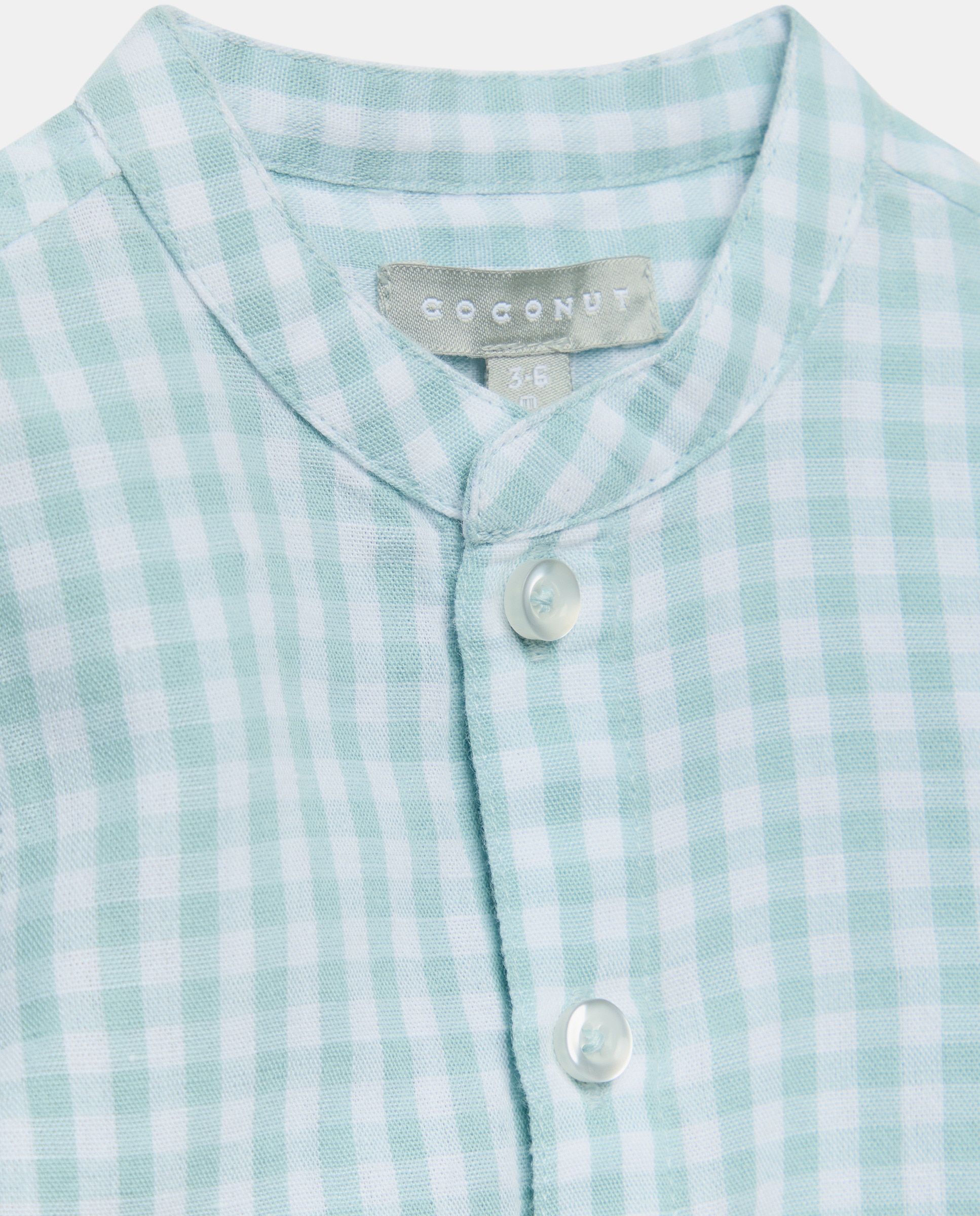 Camisa de Linho de Bebé com Vichy, Gola à Padre e Manga Comprida Coconut El Corte Inglés Verde-3
