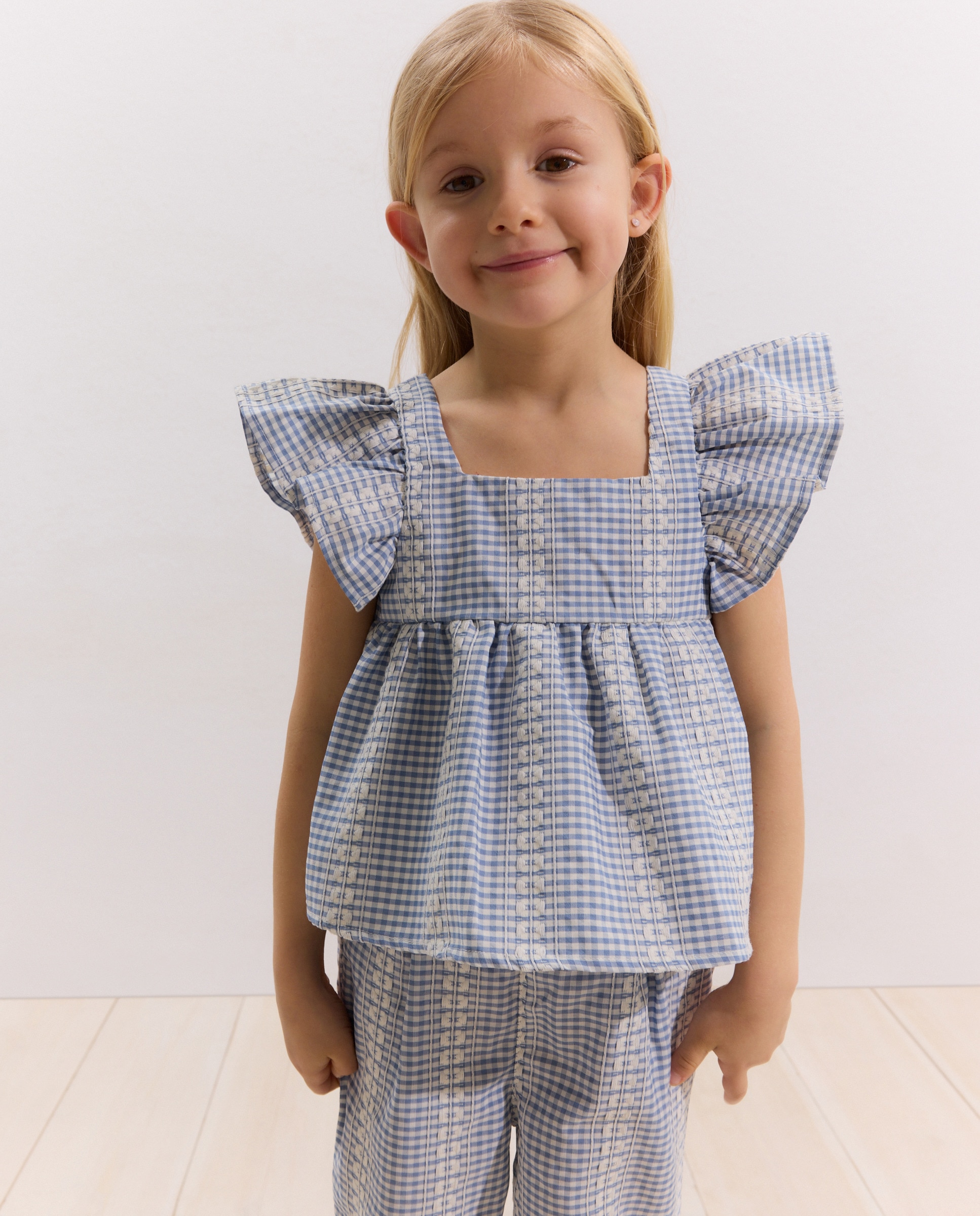 Blusa Vichy sem Mangas e com Bordado Coconut El Corte Inglés Azul-1