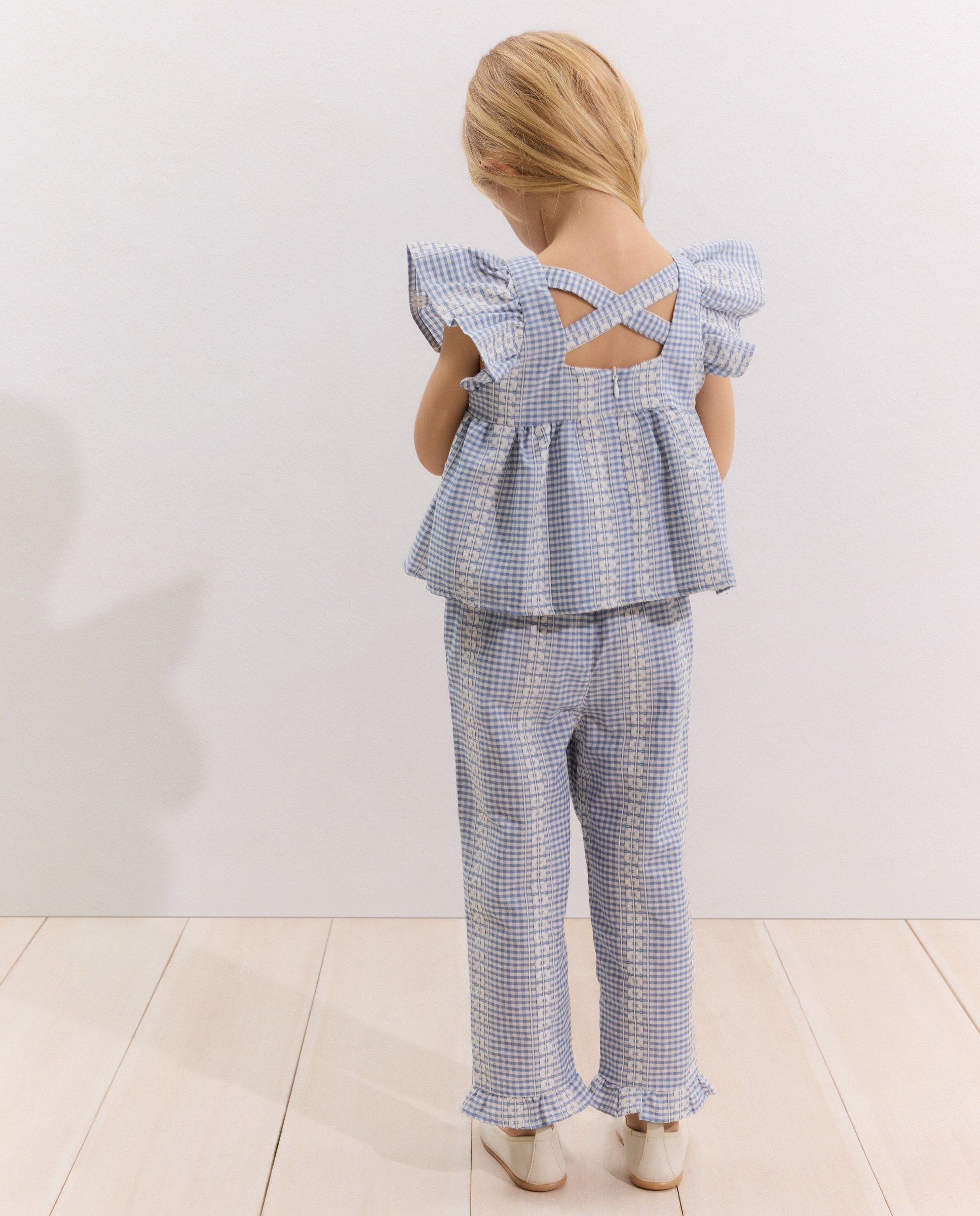Blusa Vichy sem Mangas e com Bordado Coconut El Corte Inglés Azul-3