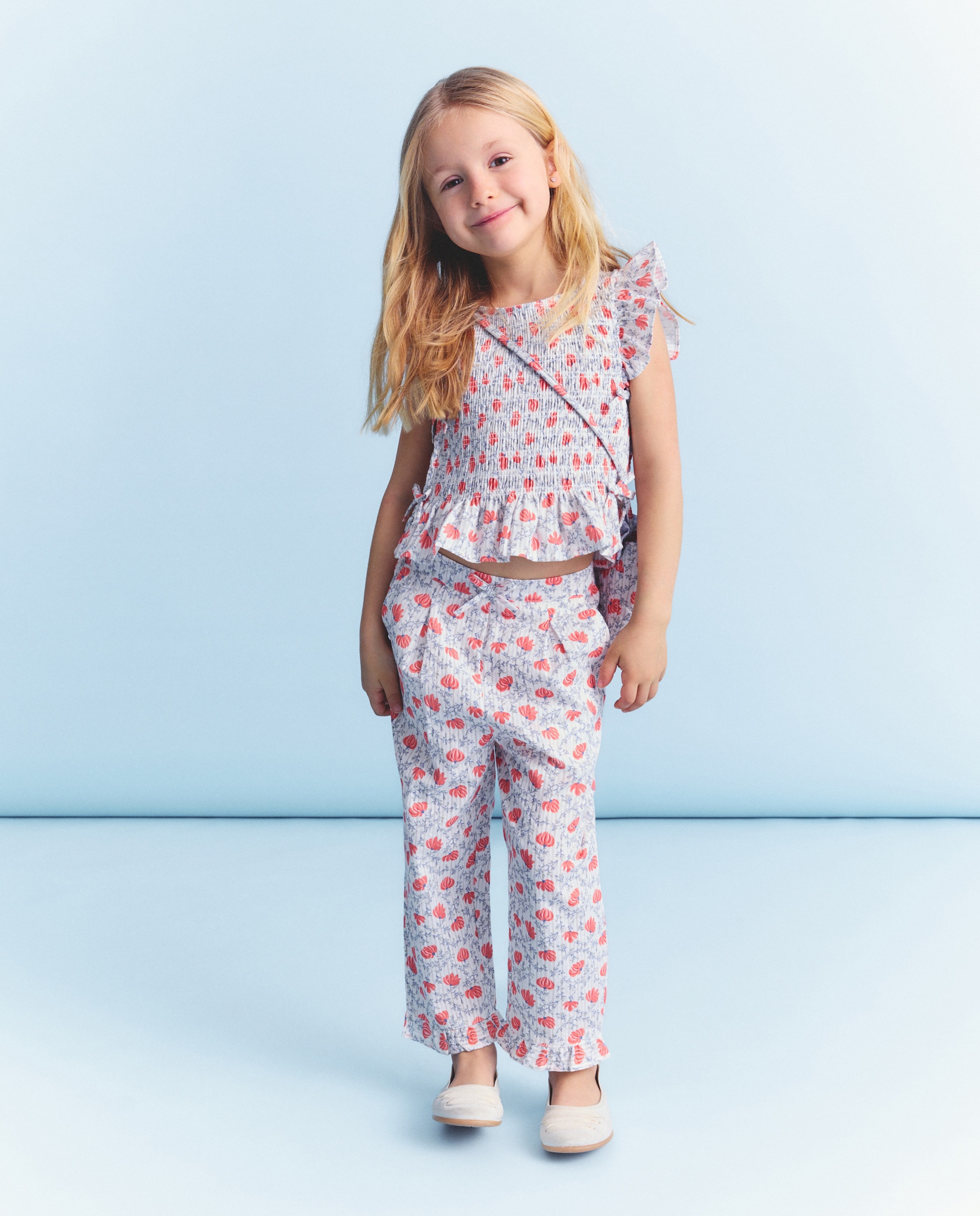 Blusa sem Mangas com Elásticos e Estampado Rosa-2