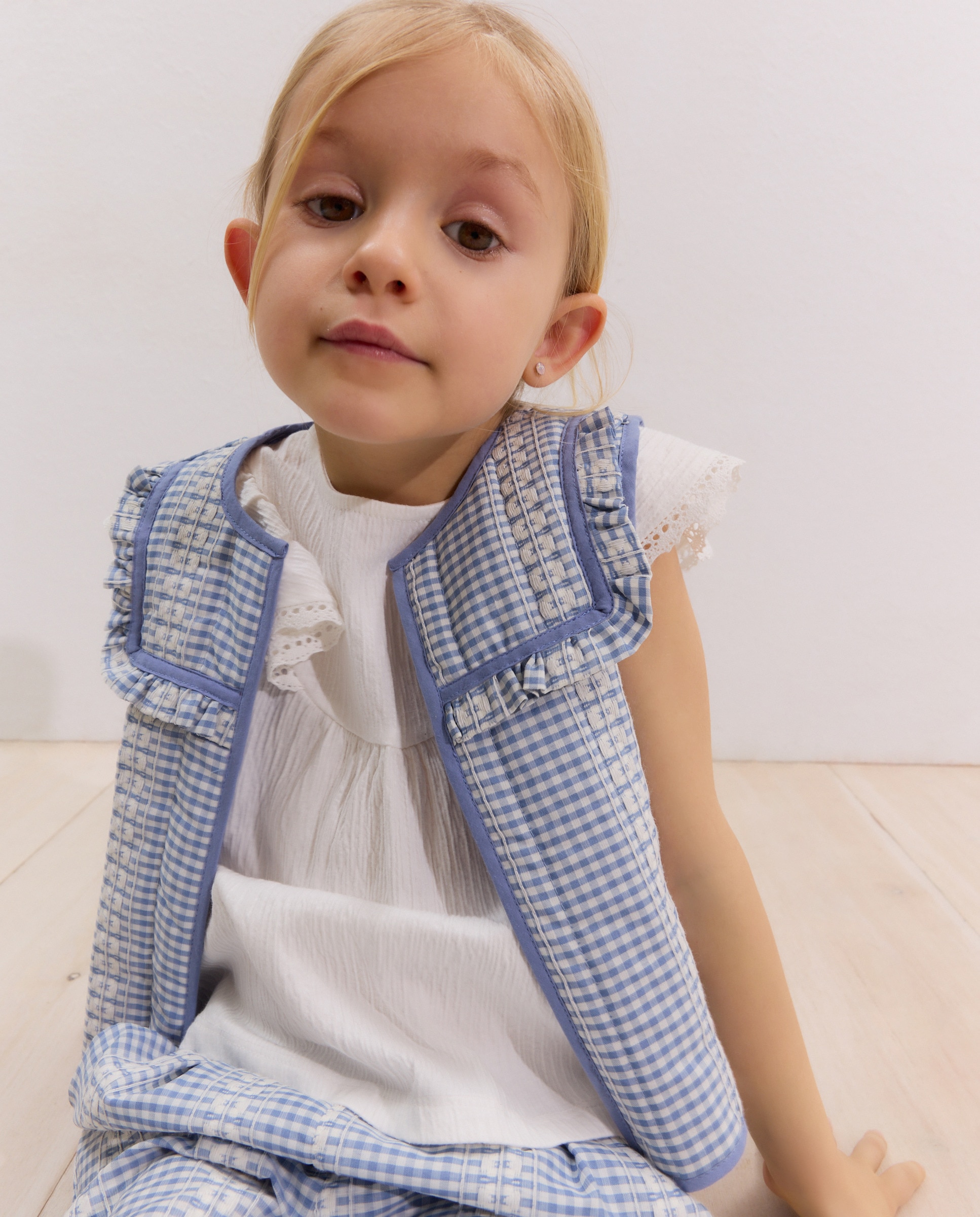 Colete Vichy com Bordado Azul-2