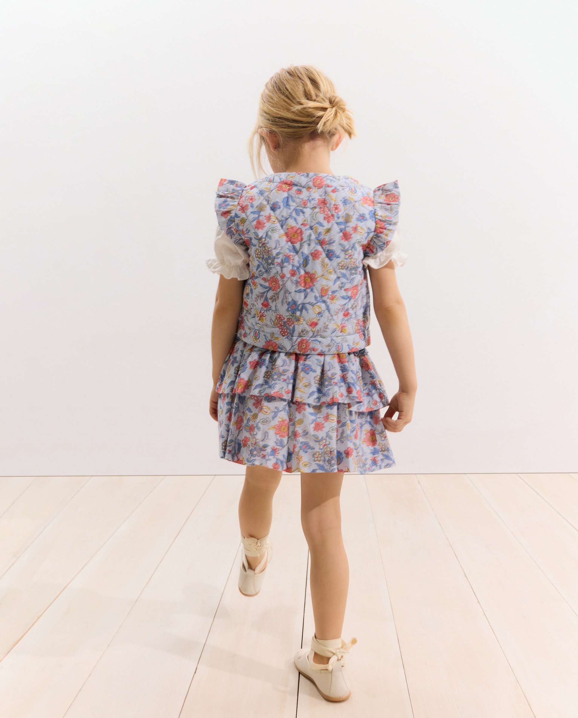 Colete Acolchoado com Estampado Floral Azul-3