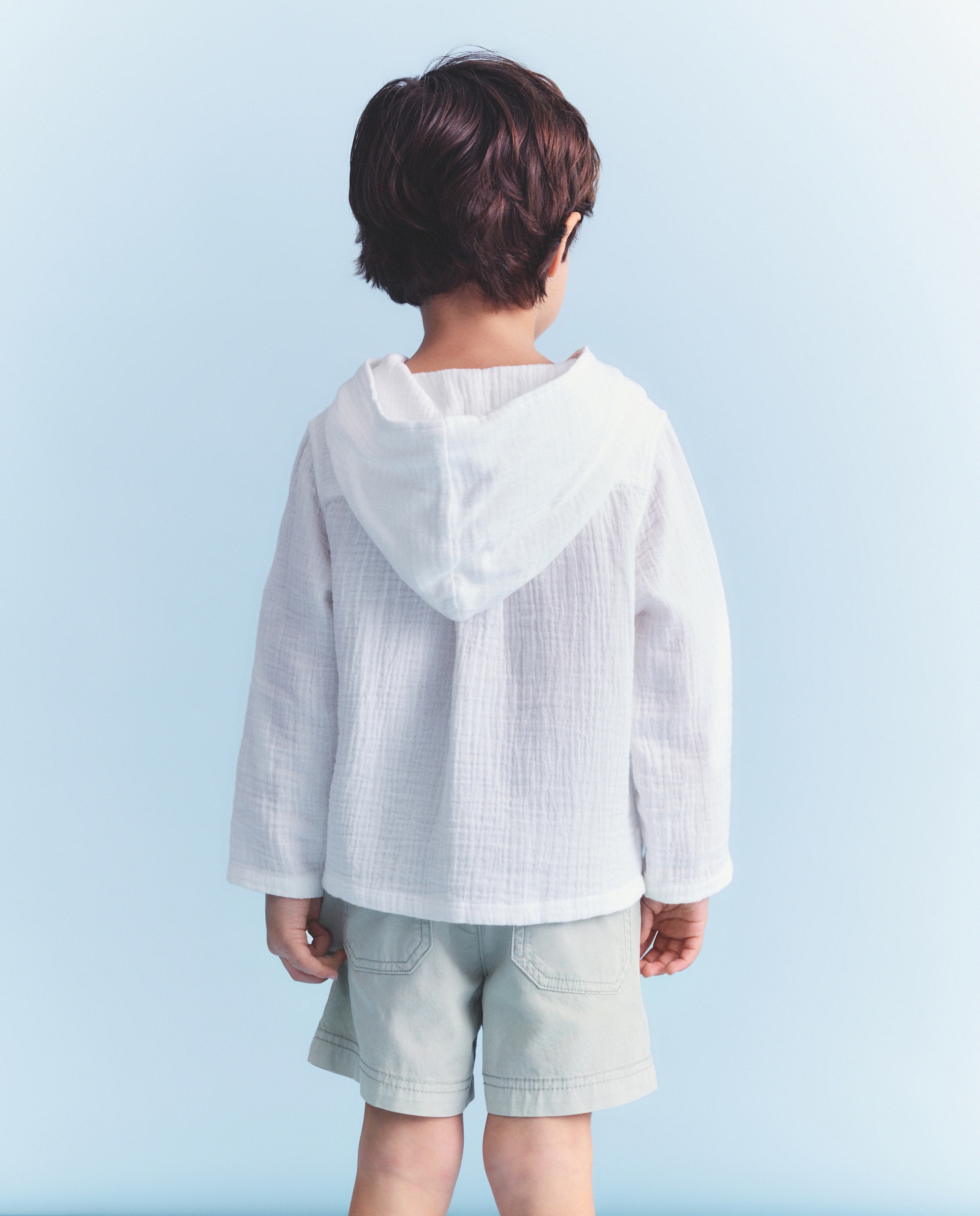 Camisa de Manga Comprida com Gola à Padre e Capuz de Chiffon Branco-3