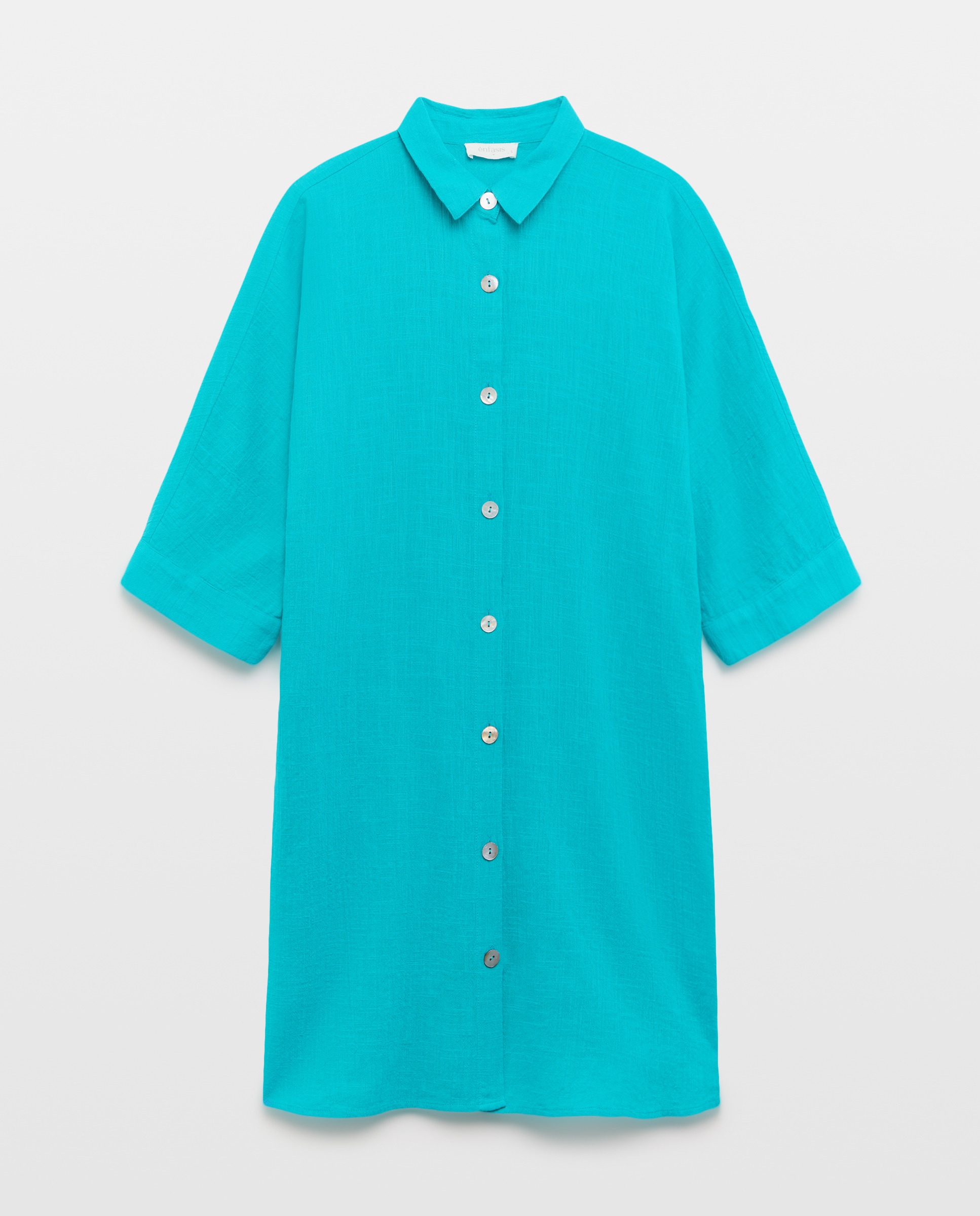 Vestido Comprido com Botões e Colarinho de Polo 450 Turquesa-4