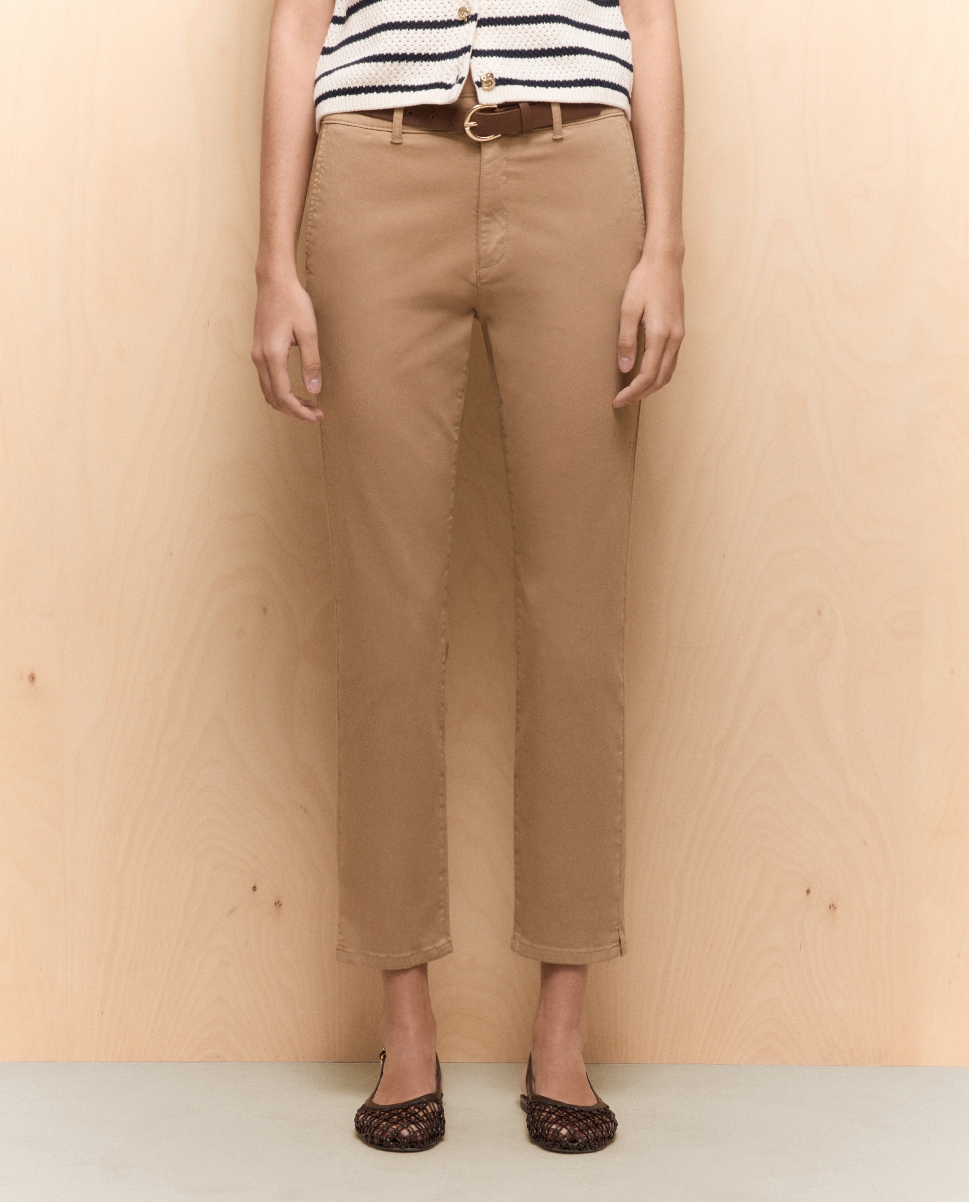 Calças chino de mulher com cinto 730 Camel-2