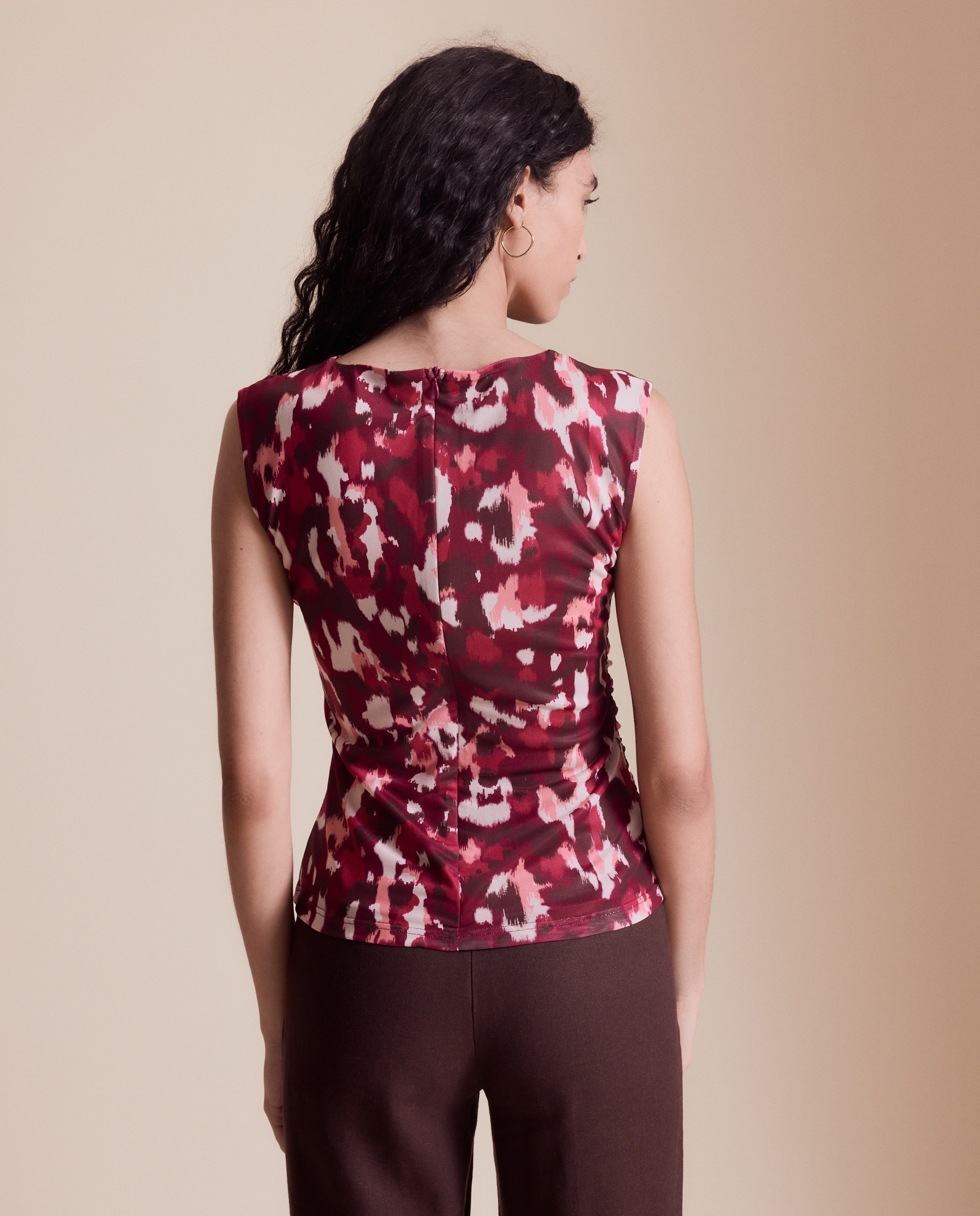 T-shirt de Tule Estampado com Franzidos Vermelho-4