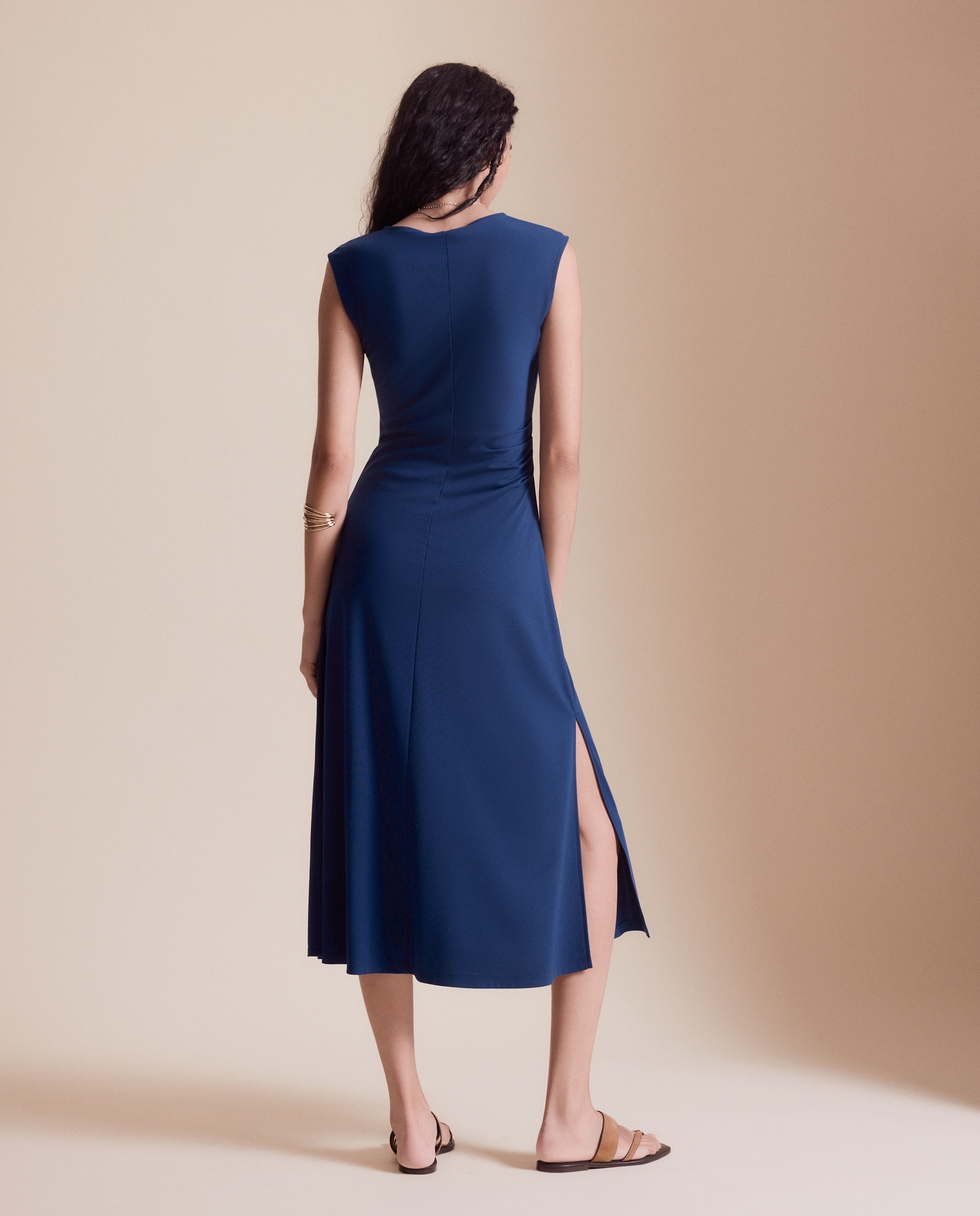 Vestido Midi com Franzidos Laterais 400 Azul-3