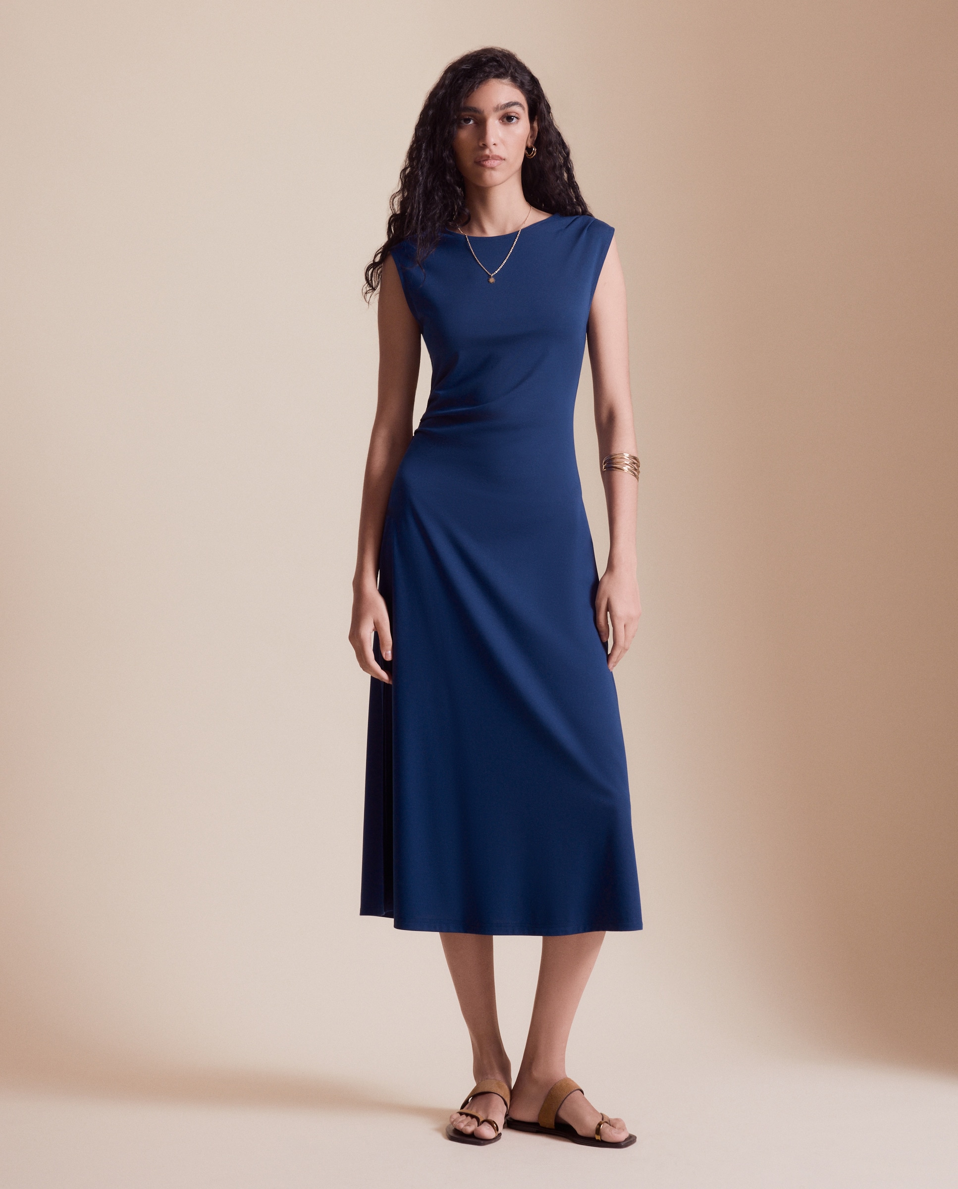 Vestido Midi com Franzidos Laterais 400 Azul-2