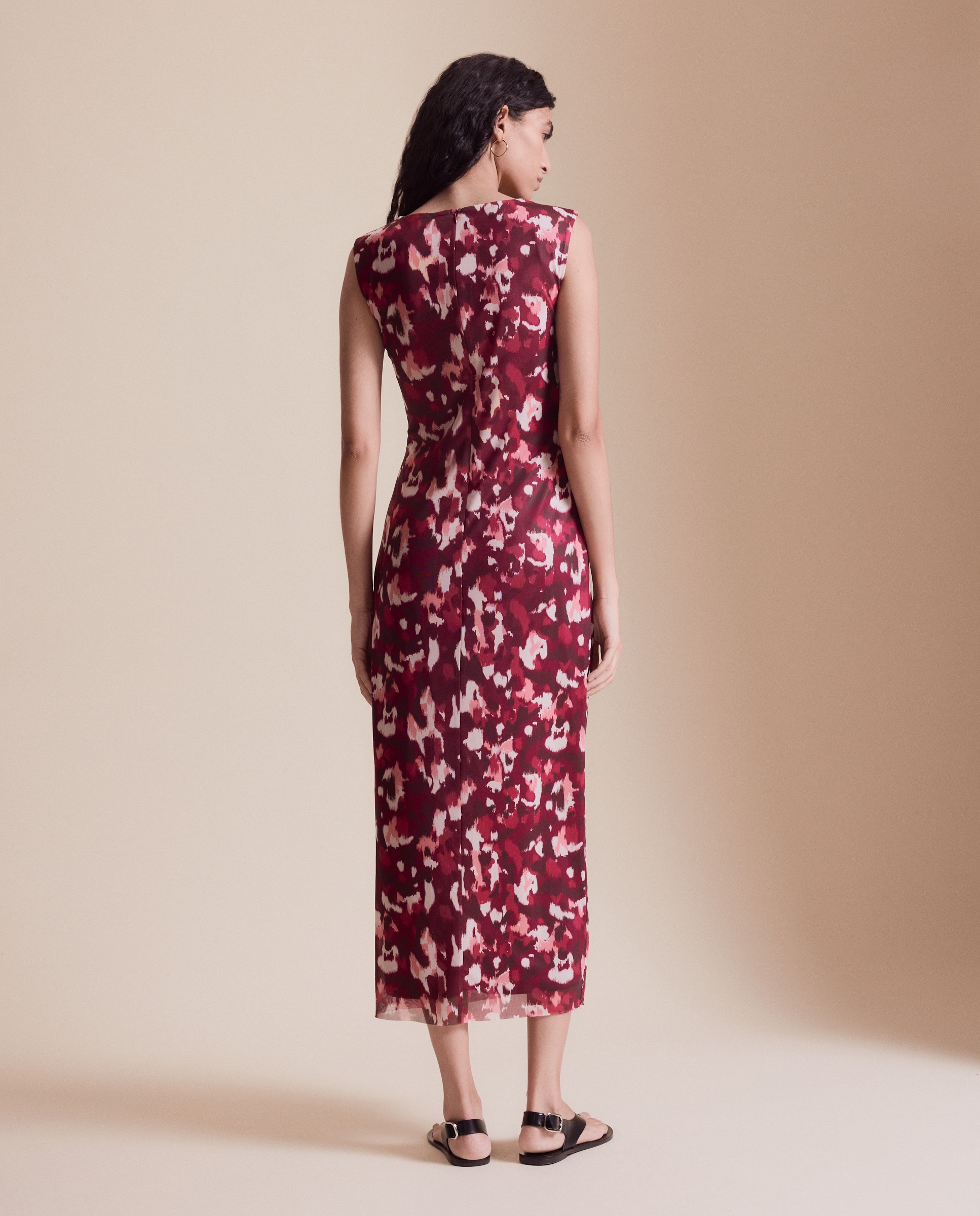 Vestido Comprido com Tule Estampado Vermelho-3