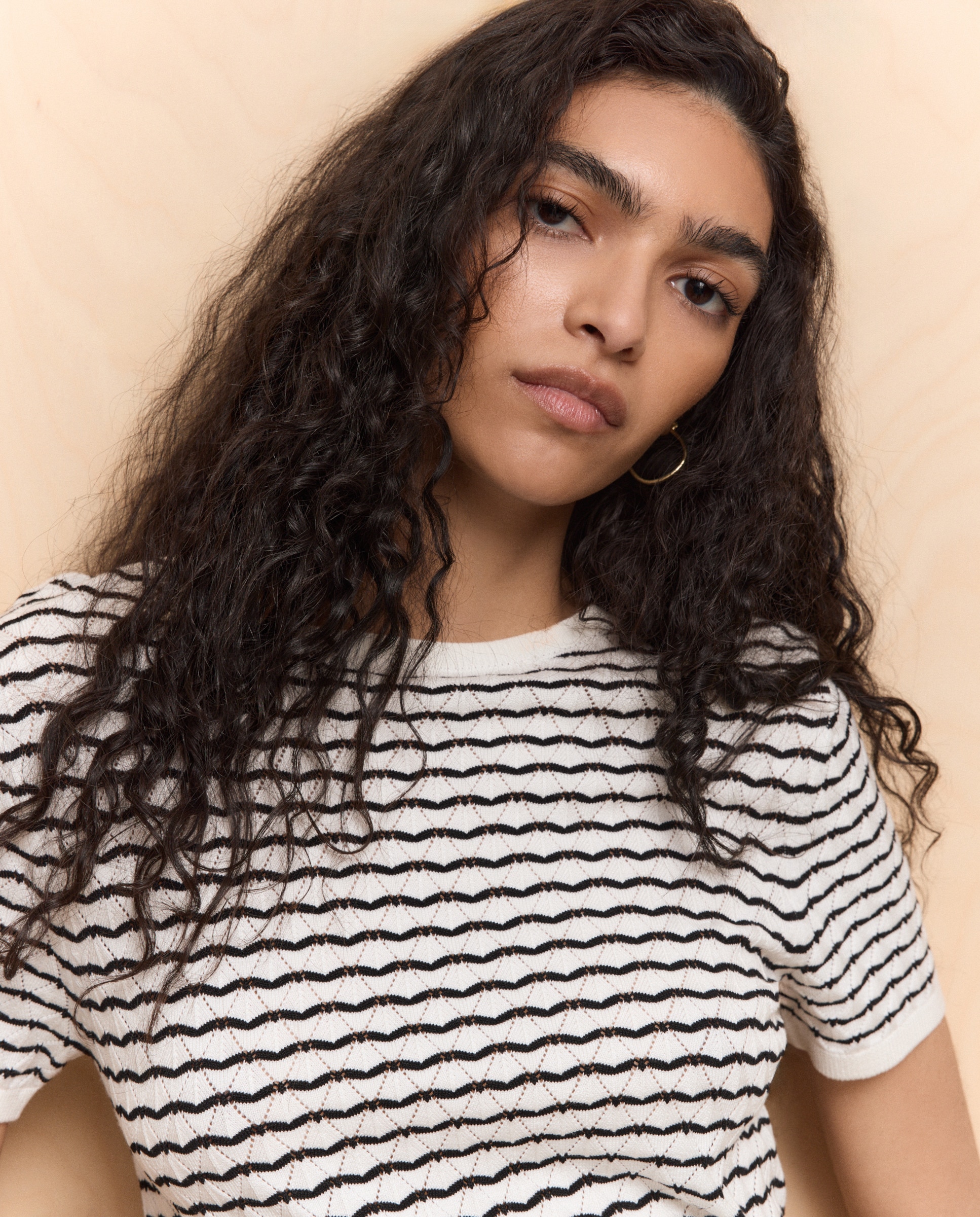 Camisola de Malha com Manga Curta e Estrutura Branco-marfim-3
