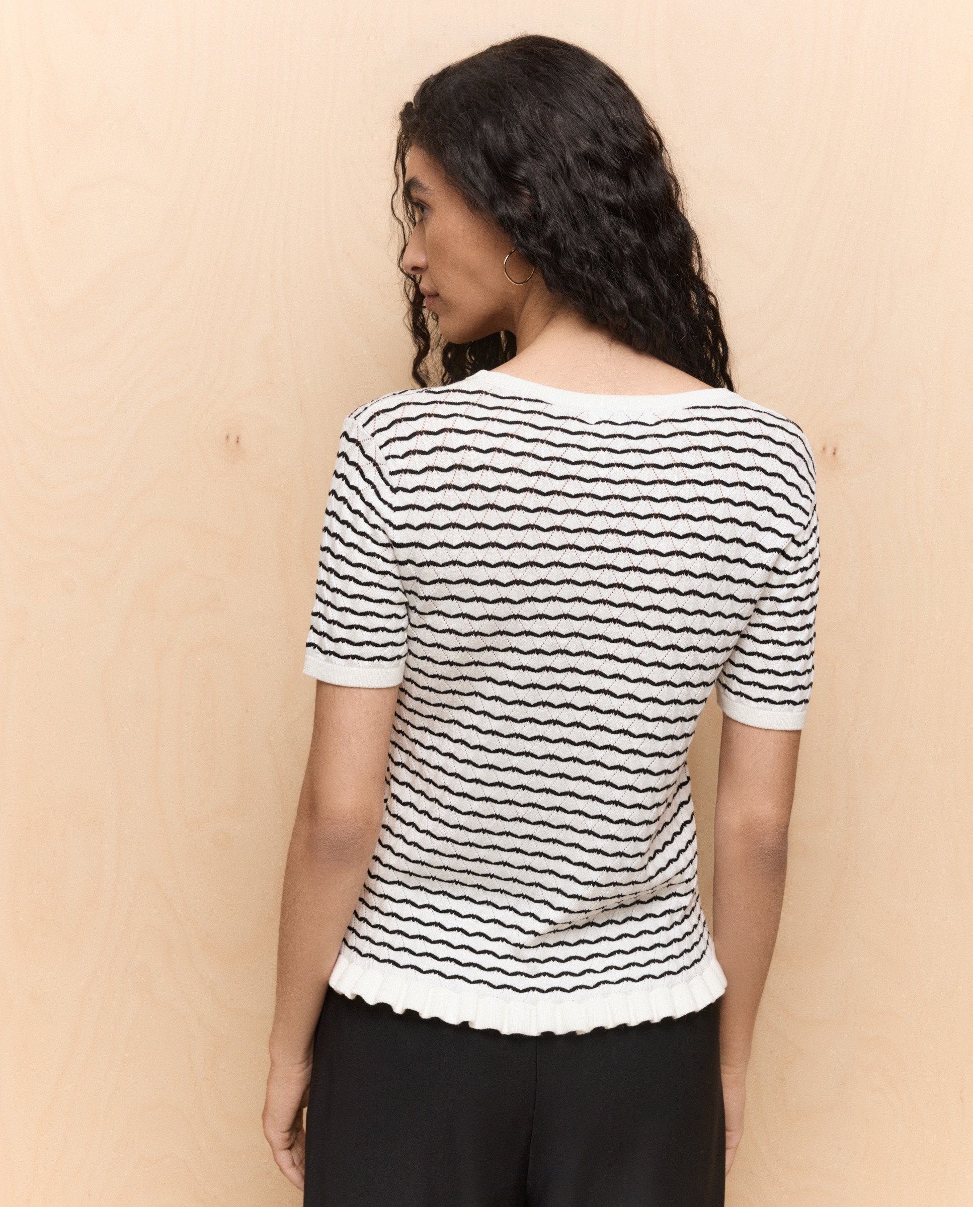 Camisola de Malha com Manga Curta e Estrutura Branco-marfim-4