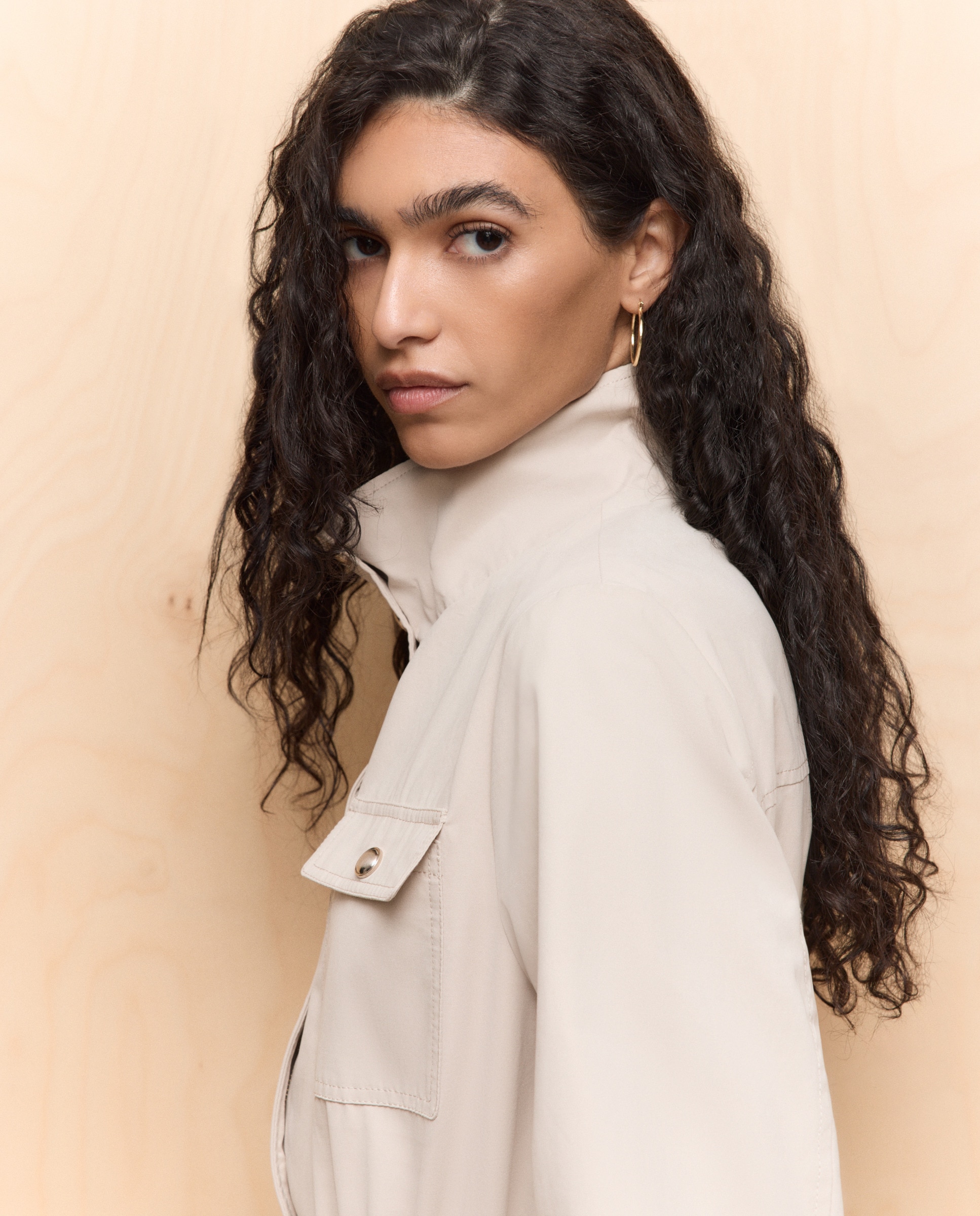 Casaco Safari Liso de Algodão 850 Pedra-4