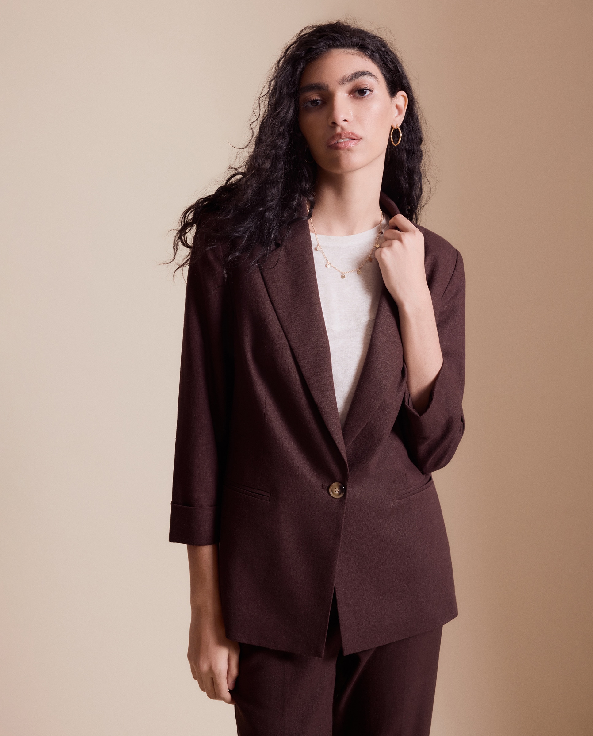 Imagem 0 de Blazer de Linho com Punho com Dobra