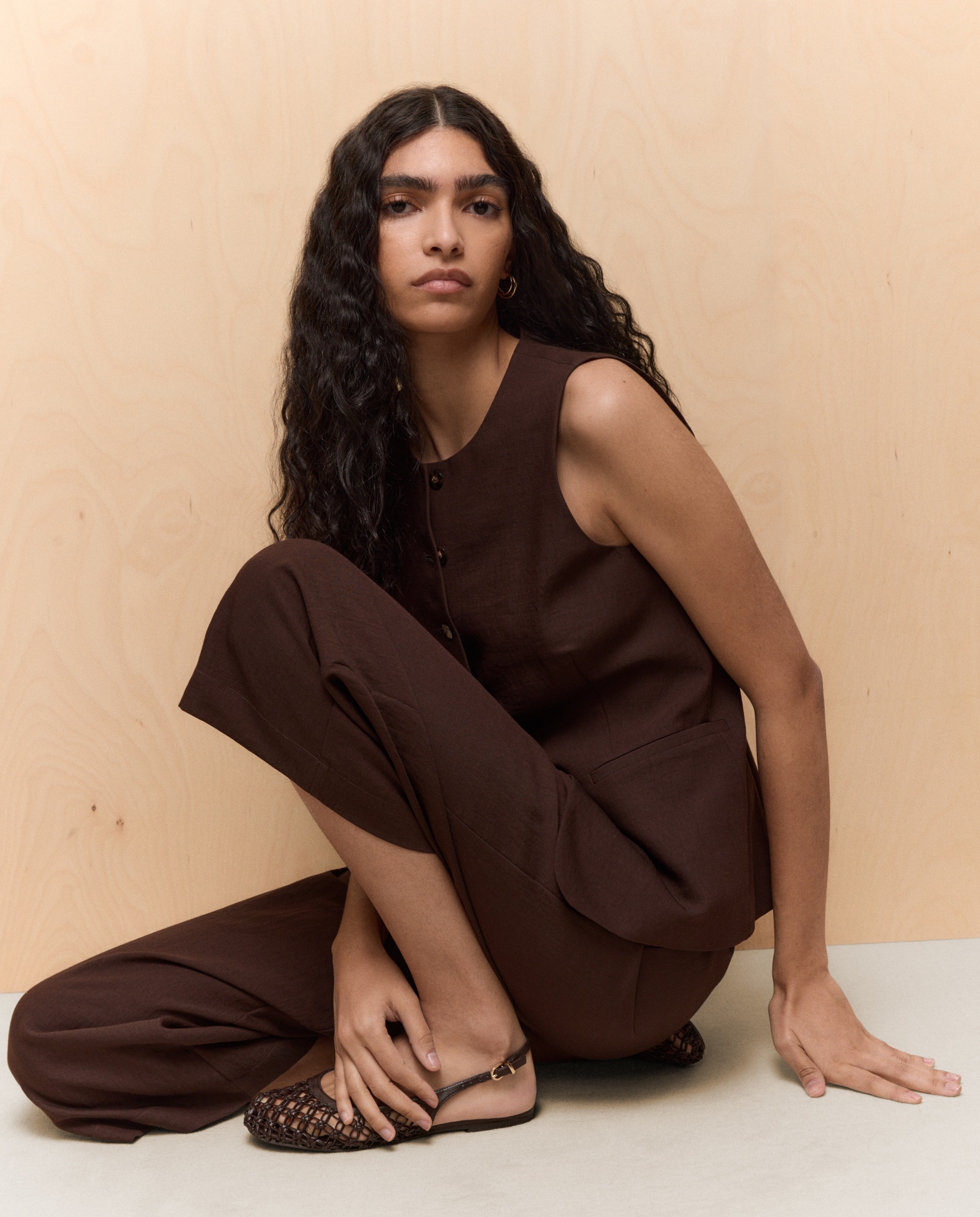 Colete Comprido com Decote Redondo Chocolate-1