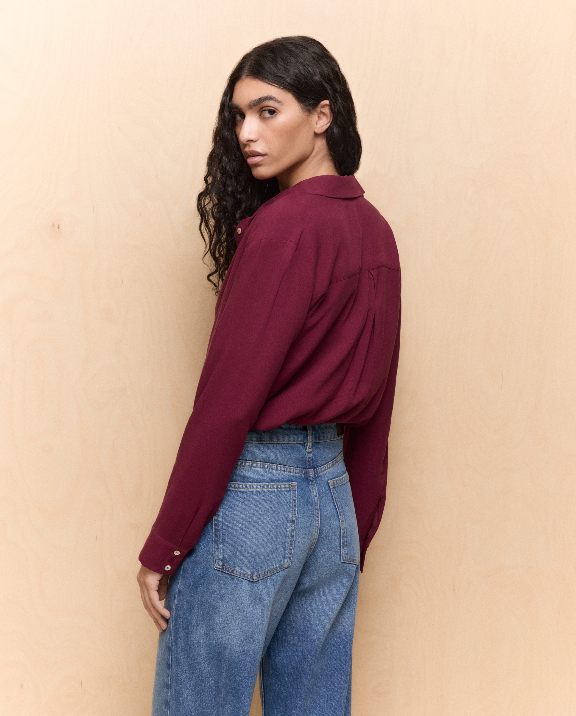 Camisa de Viscose com Manga Comprida Bordeaux-3
