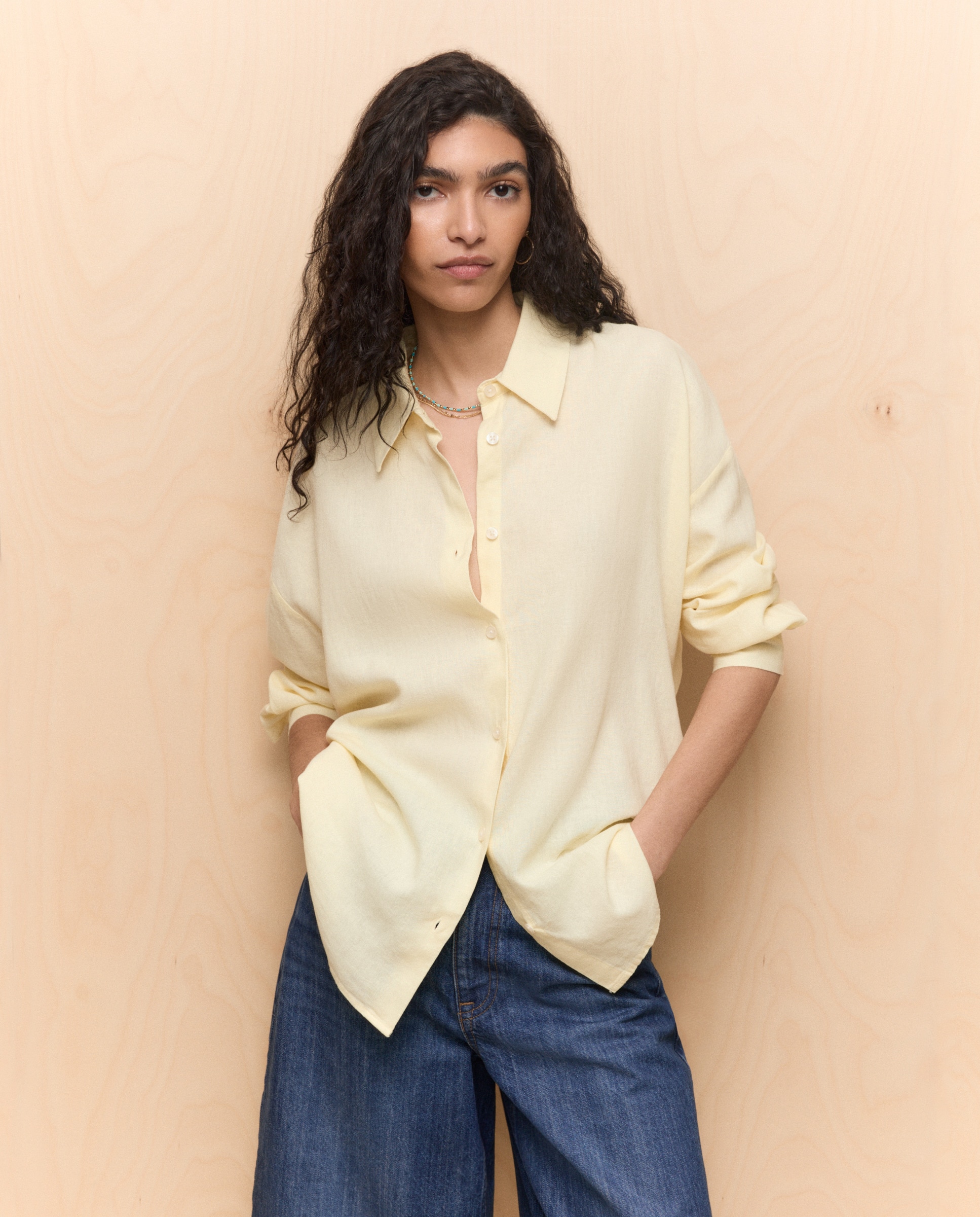 Camisa Lisa de Manga Comprida 310 Amarelo Claro-2