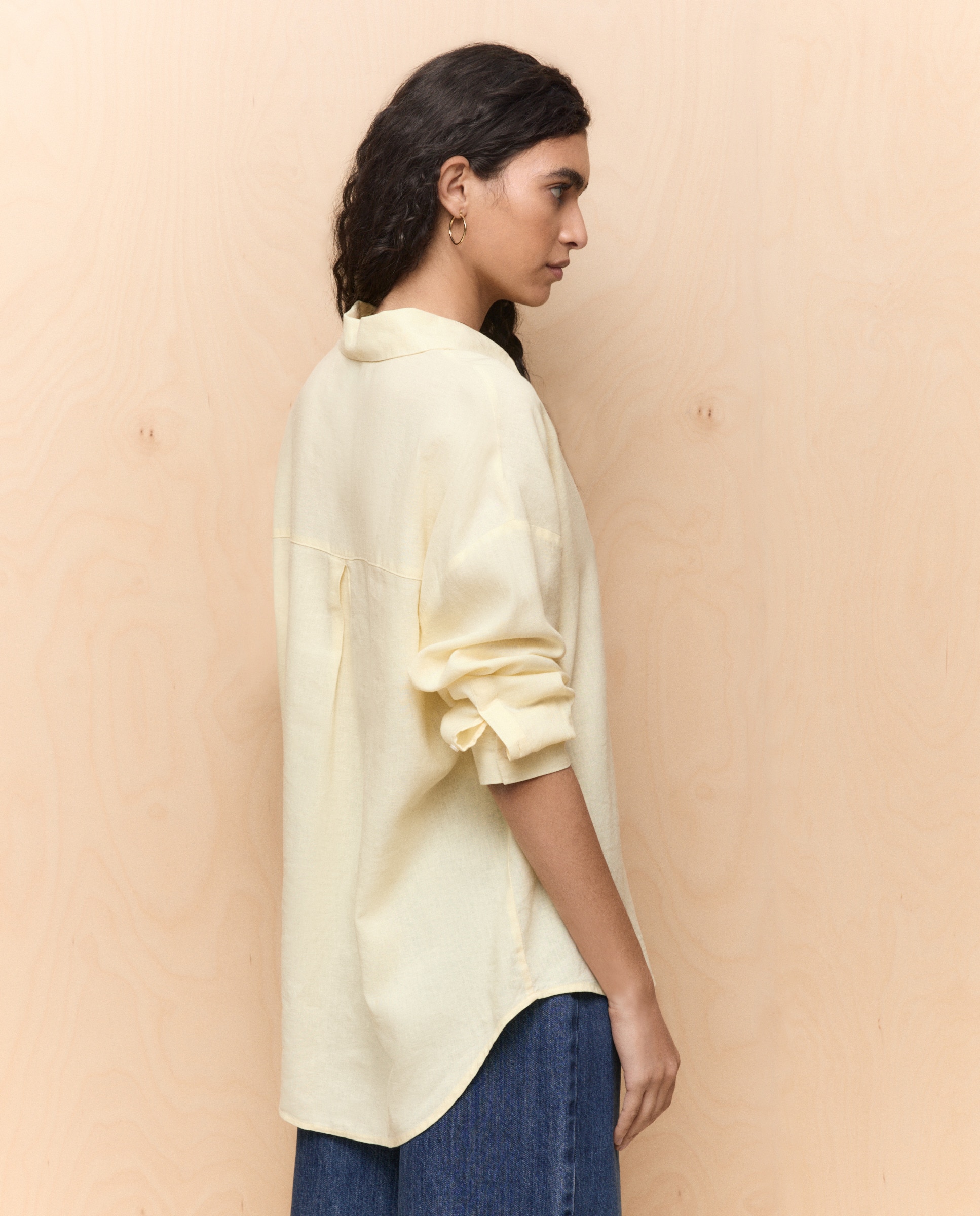 Camisa Lisa de Manga Comprida 310 Amarelo Claro-3