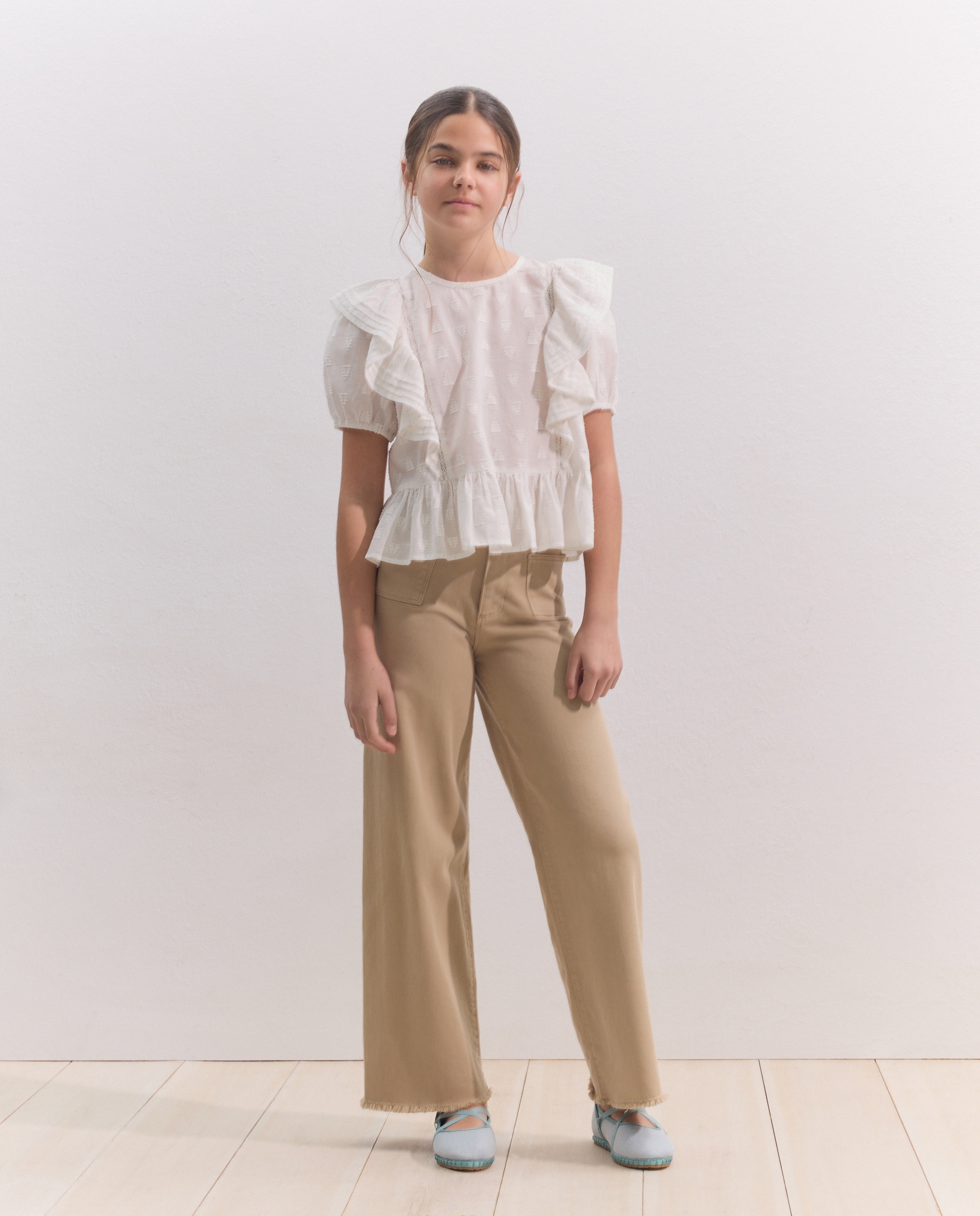Blusa de Manga Curta com Fantasia de Jacquard de Fio Metalizado Coconut El Corte Inglés Branco-marfim-2