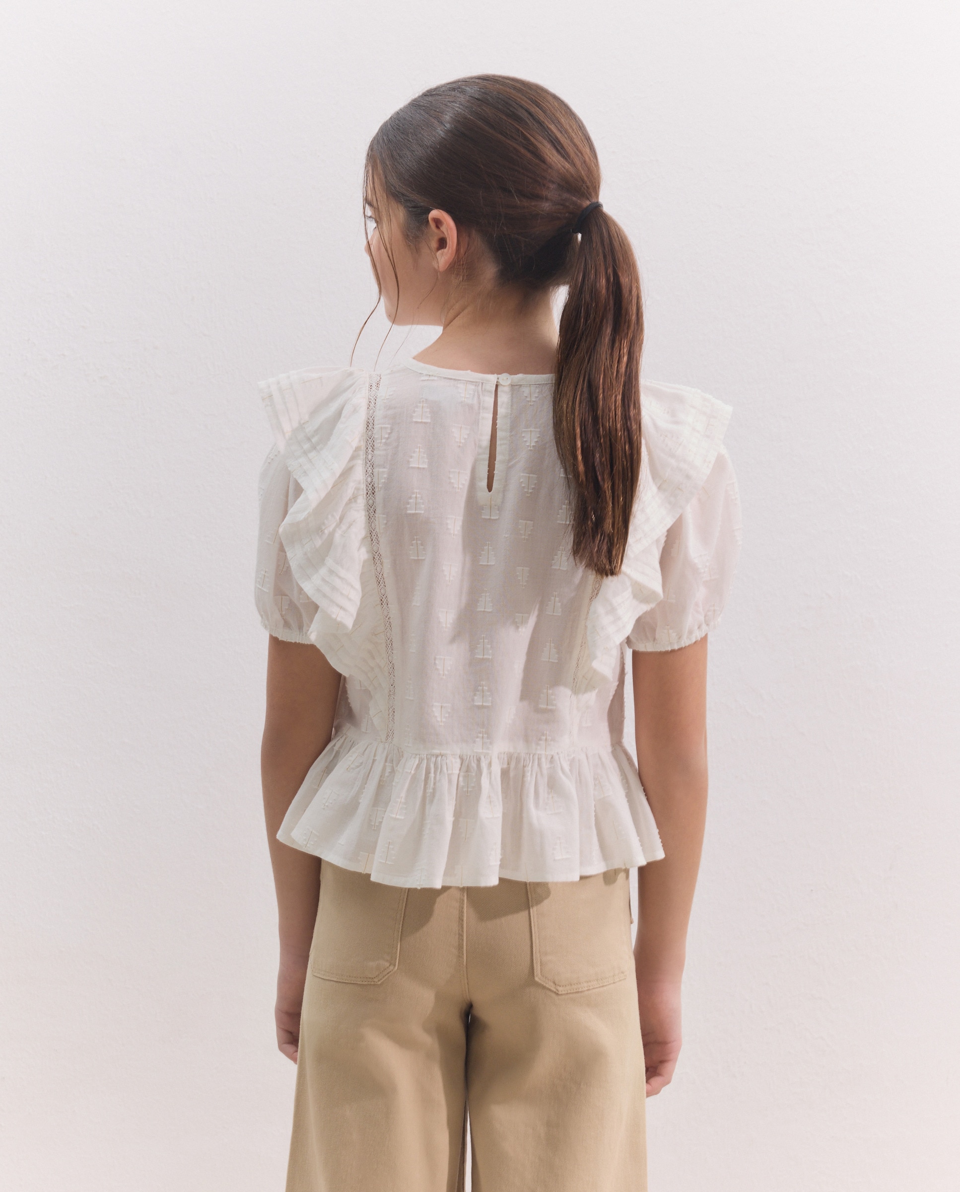 Blusa de Manga Curta com Fantasia de Jacquard de Fio Metalizado Coconut El Corte Inglés Branco-marfim-3