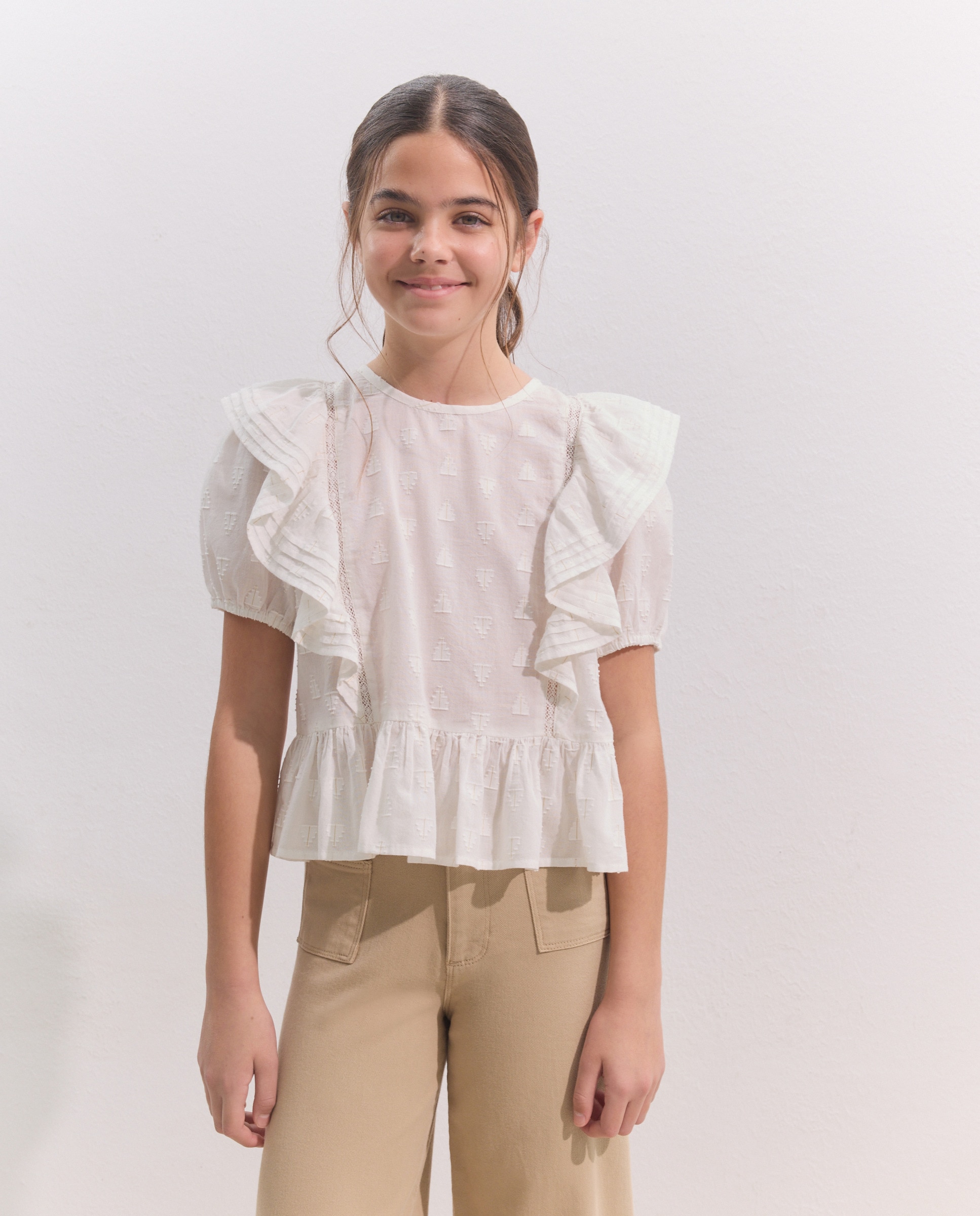Imagem 0 de Blusa de Manga Curta com Fantasia de Jacquard de Fio Metalizado