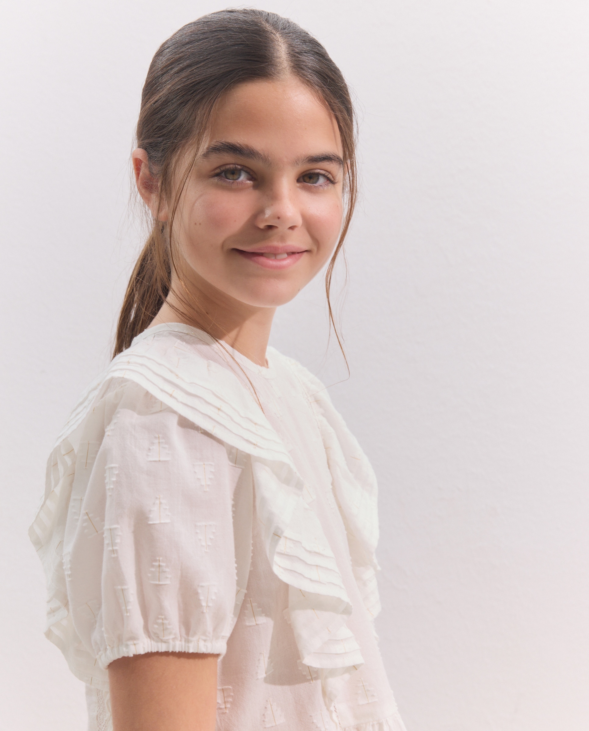 Blusa de Manga Curta com Fantasia de Jacquard de Fio Metalizado Coconut El Corte Inglés Branco-marfim-4