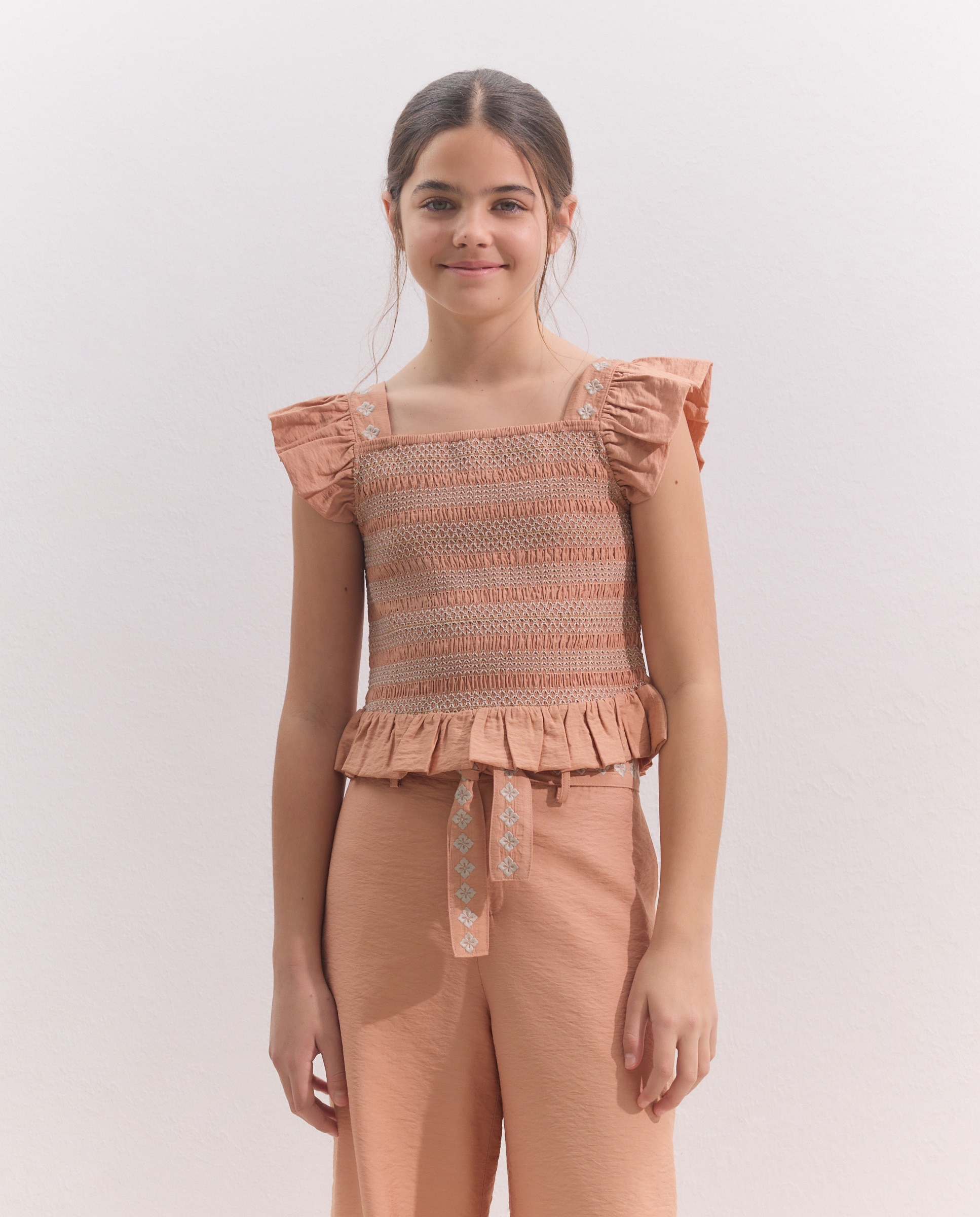 Top de Smock e Bordado com Decote Quadrado 770 Terracota-4