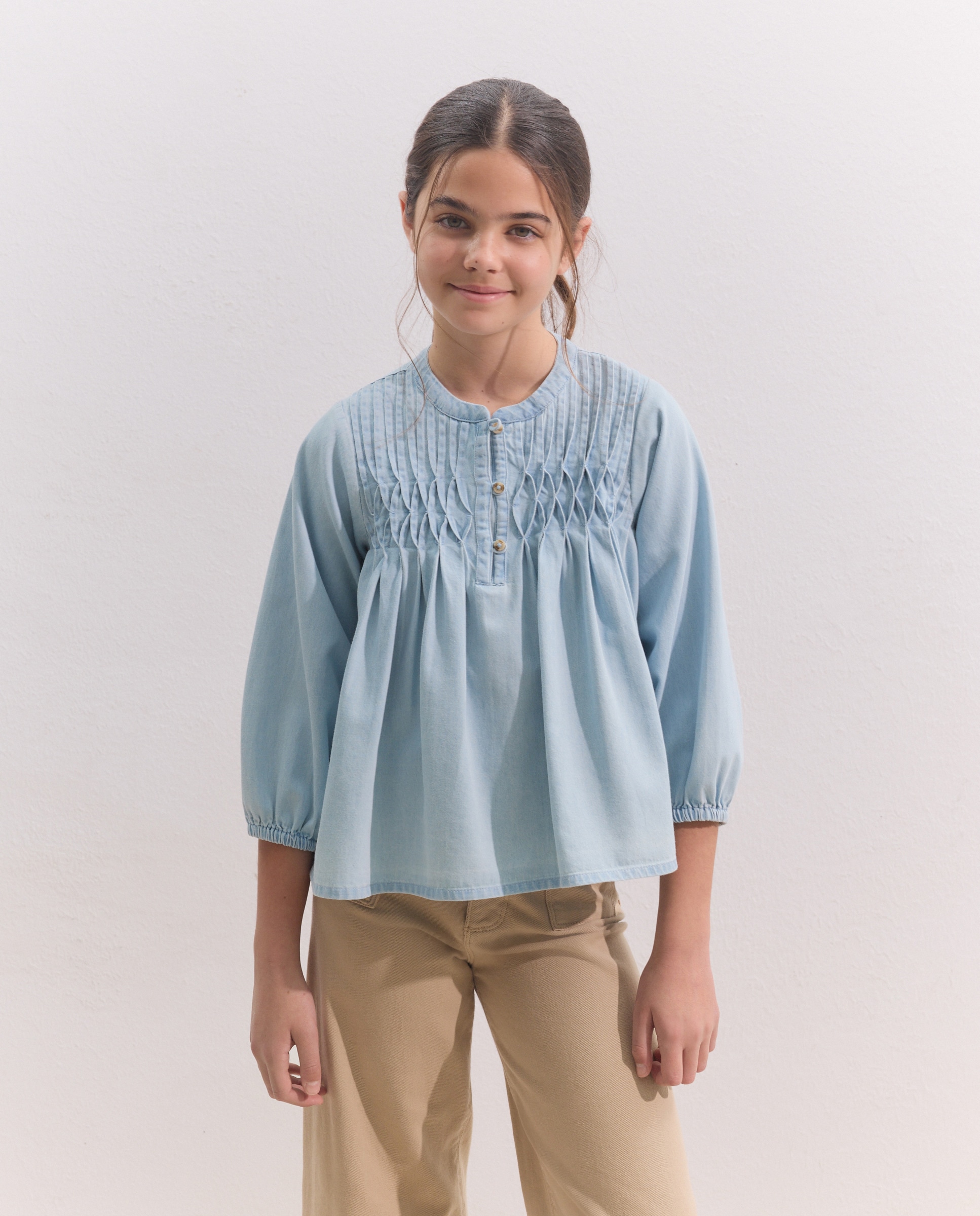 Blusa de Manga Curta com Pregas e Ganga Bleach Coconut El Corte Inglés 490 Petróleo-2
