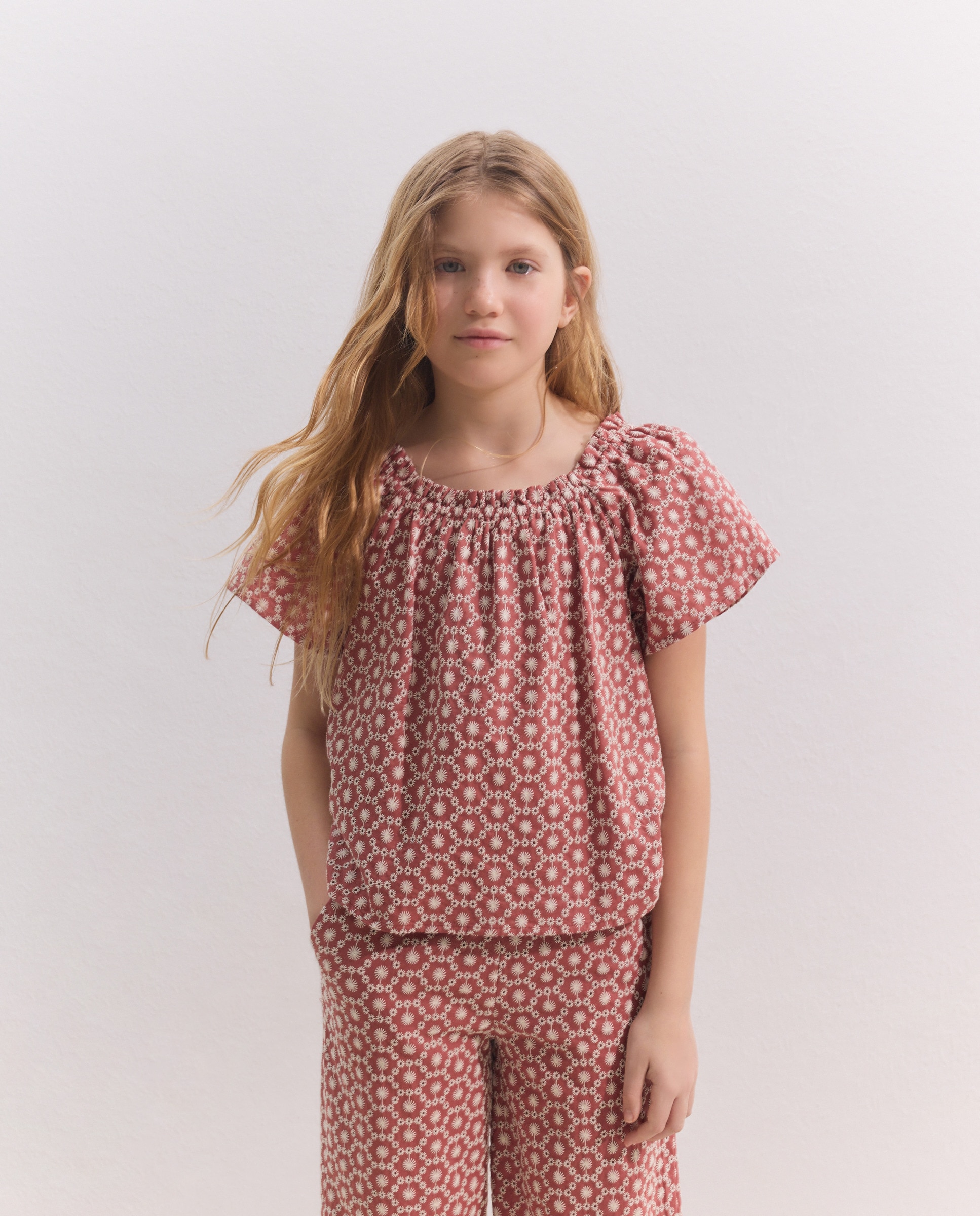 Blusa de Manga Curta com Ombro Bordado Coconut El Corte Inglés Vermelho-4