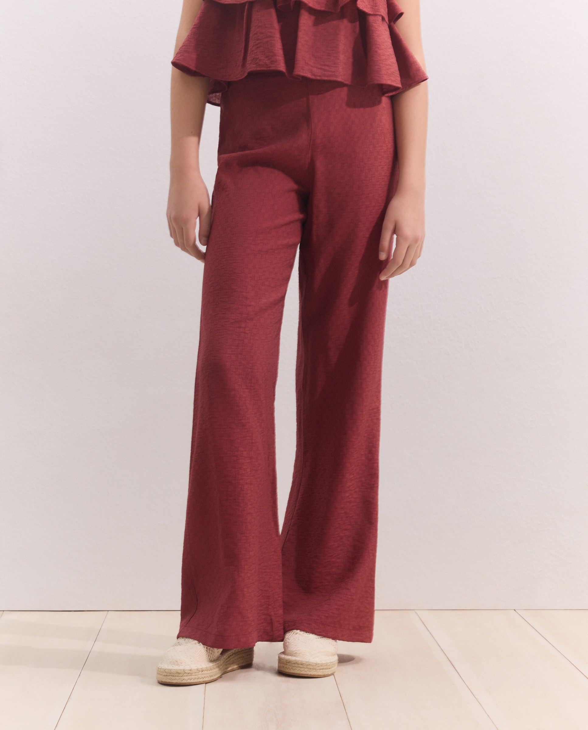 Calças Fluidas com Jacquard Coconut El Corte Inglés Bordeaux-2