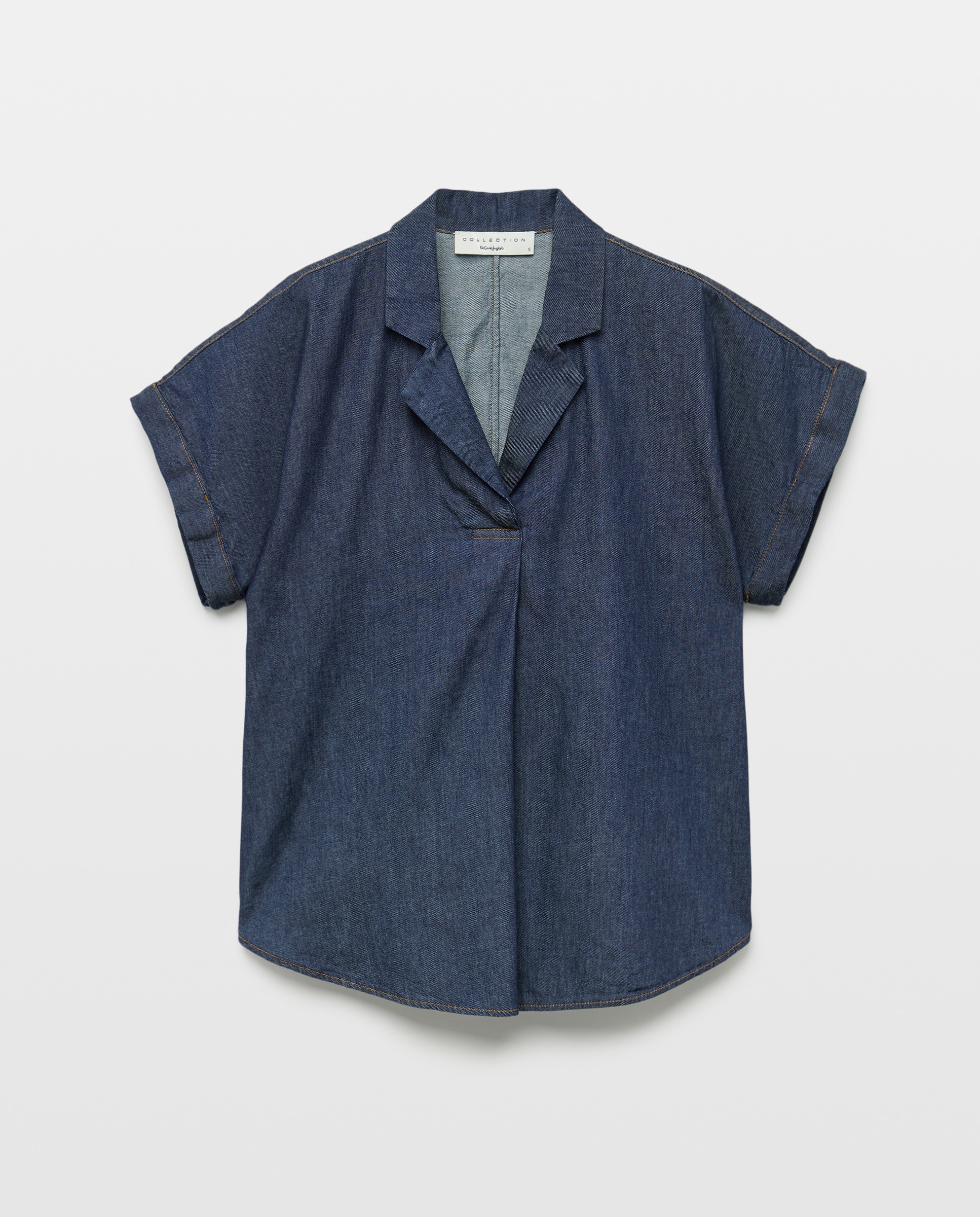 Blusa de Ganga com Manga Curta Azul Suave-4