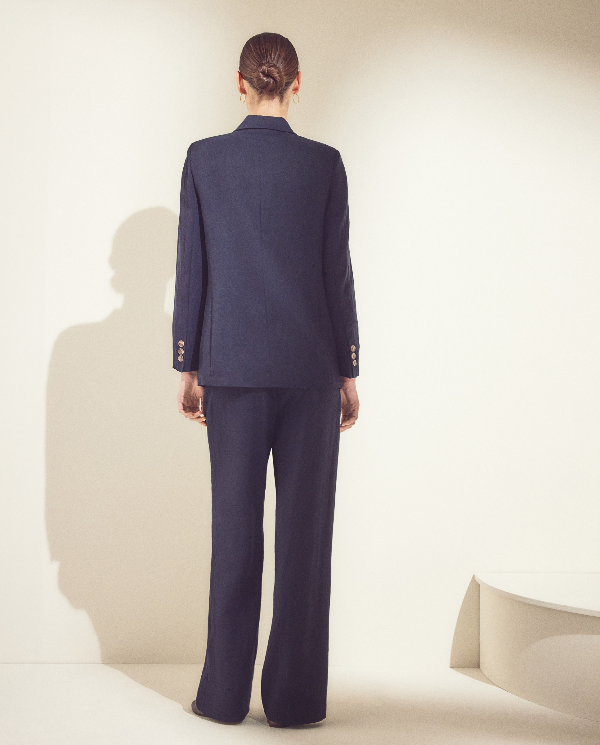 Blazer Liso de Crinkle Cruzado Azul-marinho-4