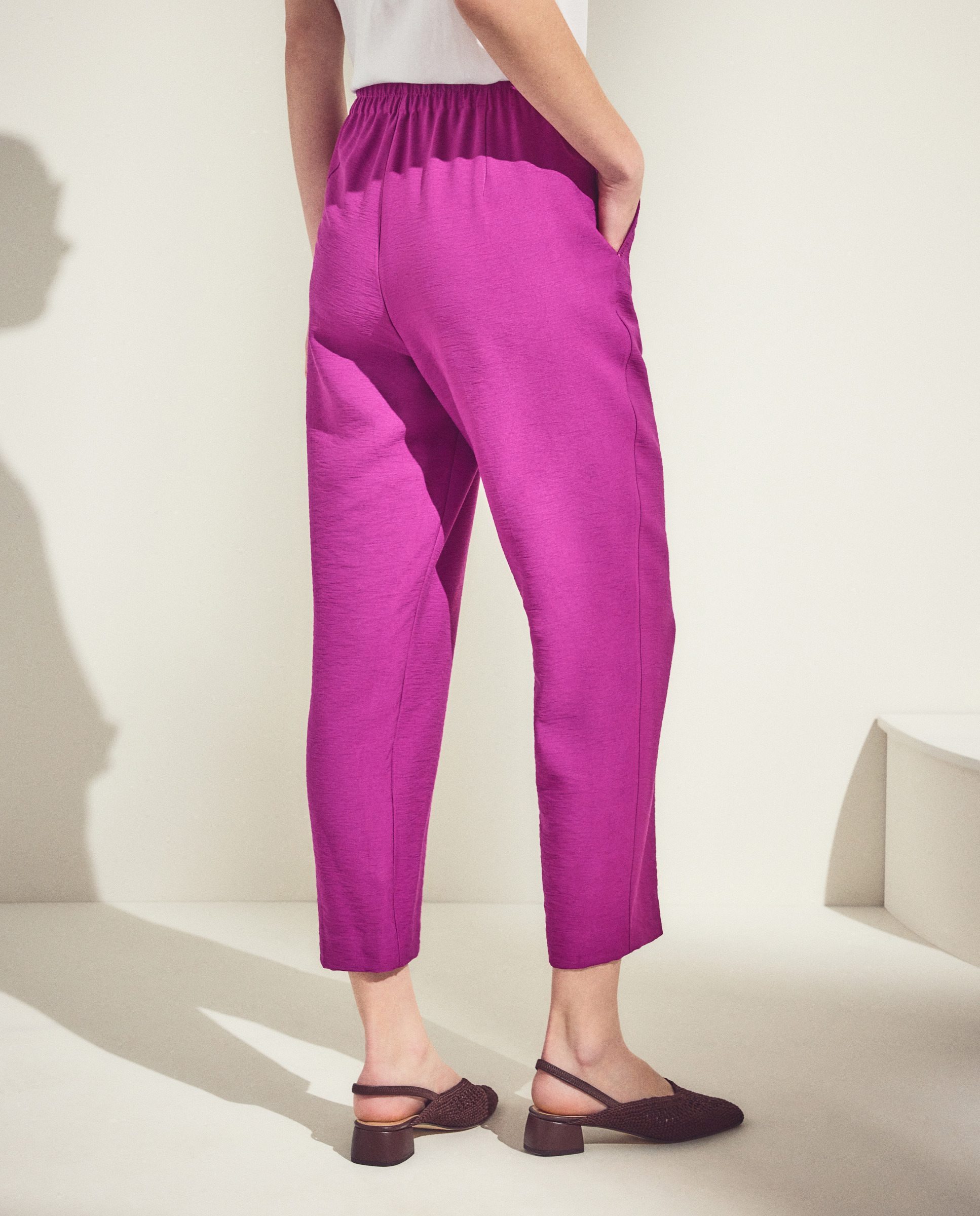 Calças Lisas de Crinkle Buganvília-3