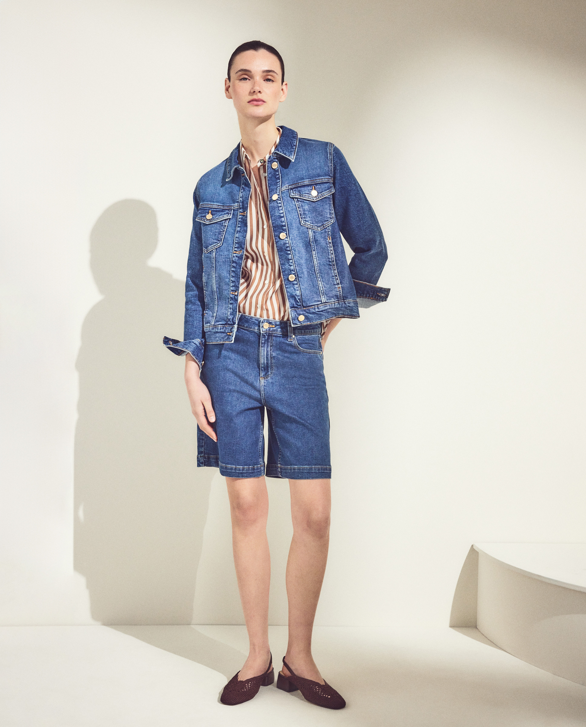 Blusa de Manga Comprida e Estampado às Riscas Branco-2