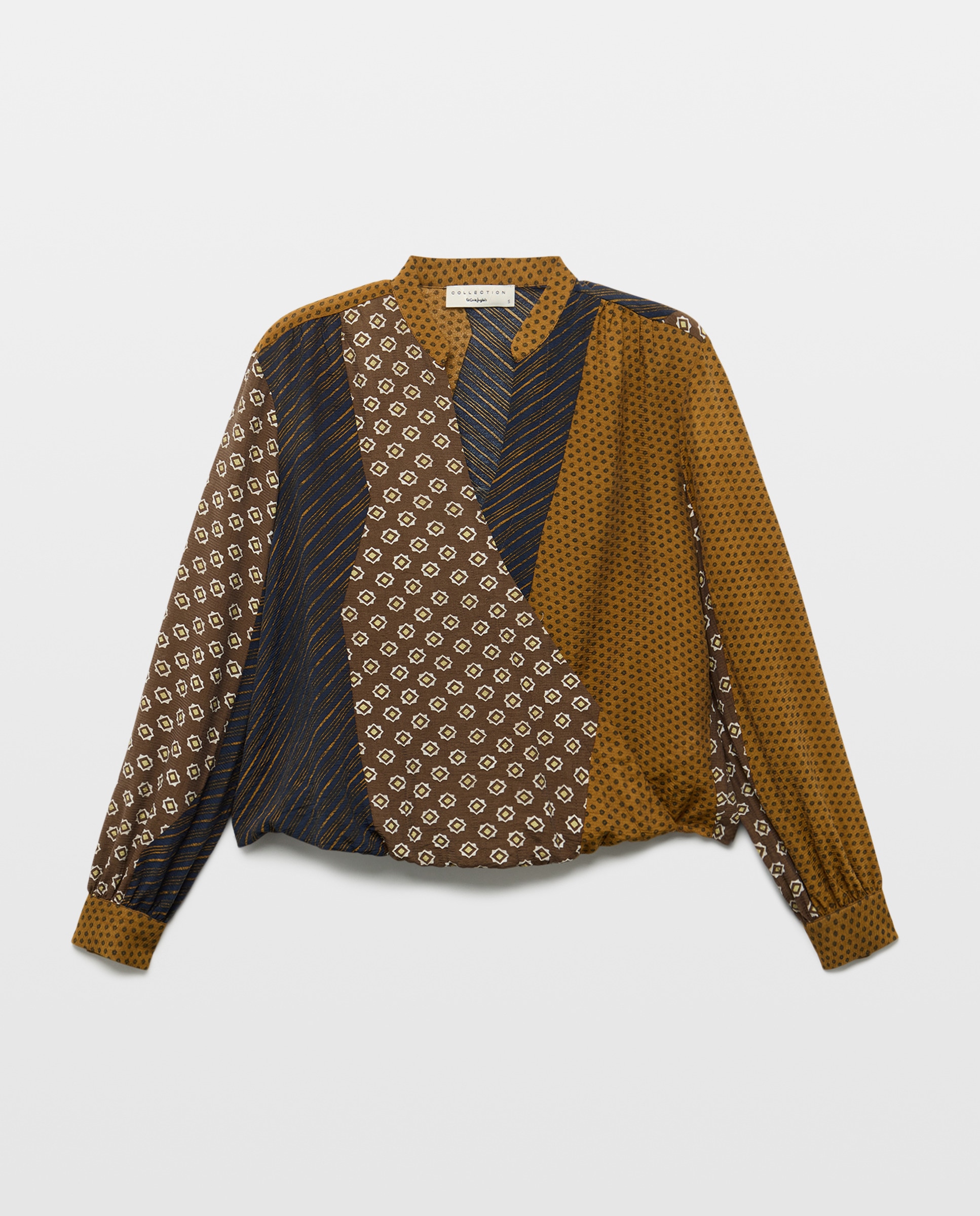 Blusa de Manga Comprida Cruzada com Estampado de Gravata Verde-4