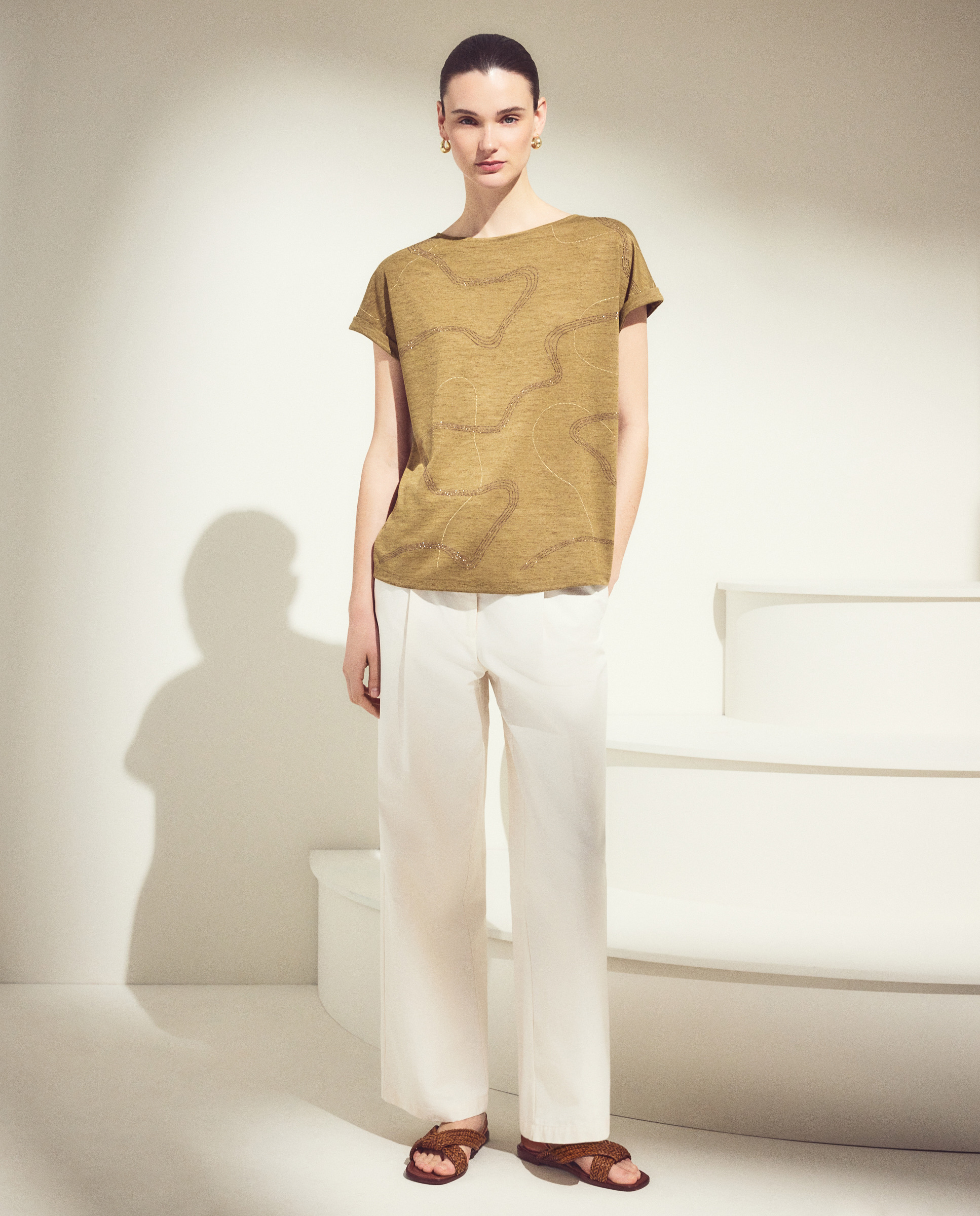 T-shirt com Tachas e Cordas 520 Caqui-3