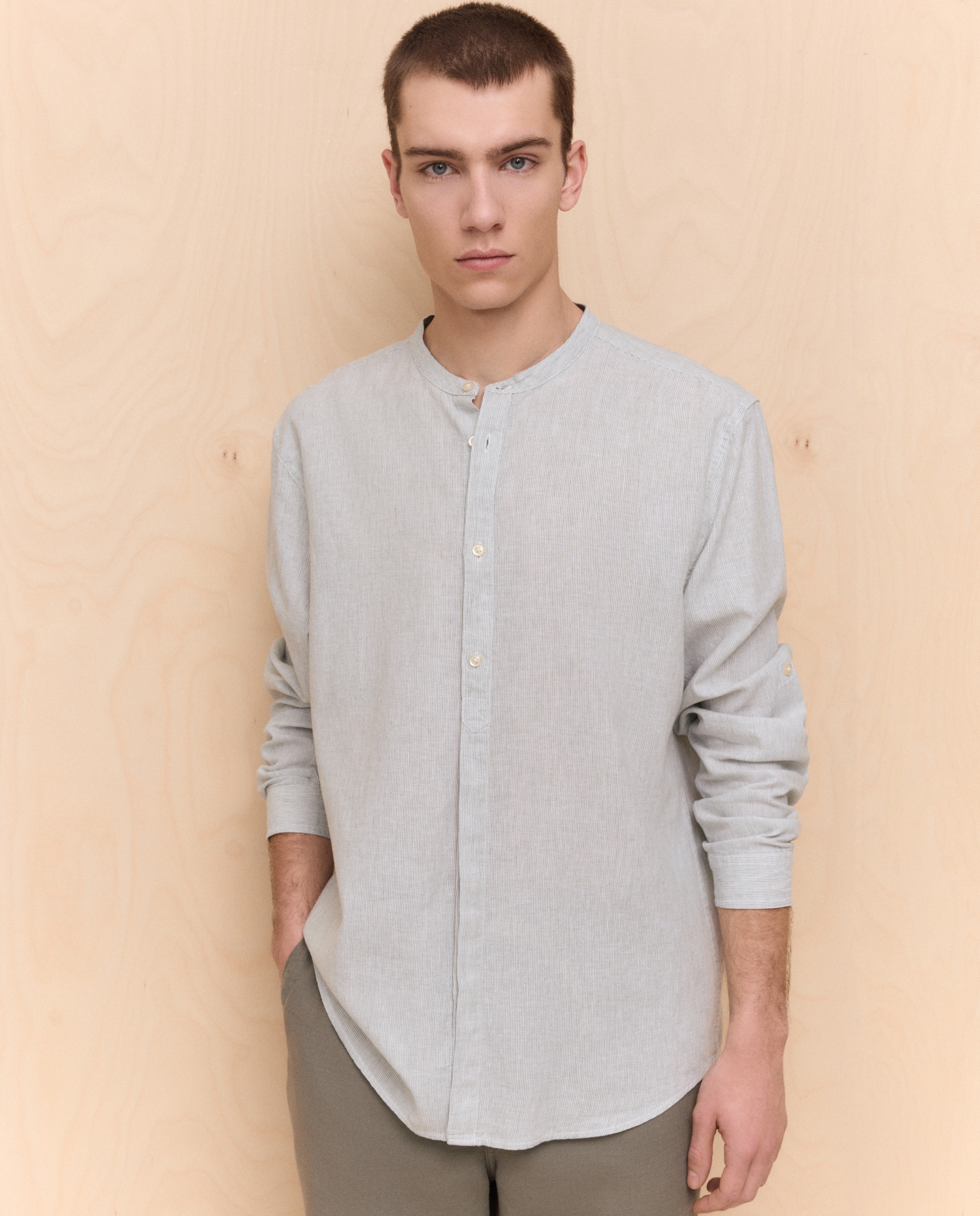 Imagem 0 de Camisa de Linho e Algodão às Riscas com Manga Comprida