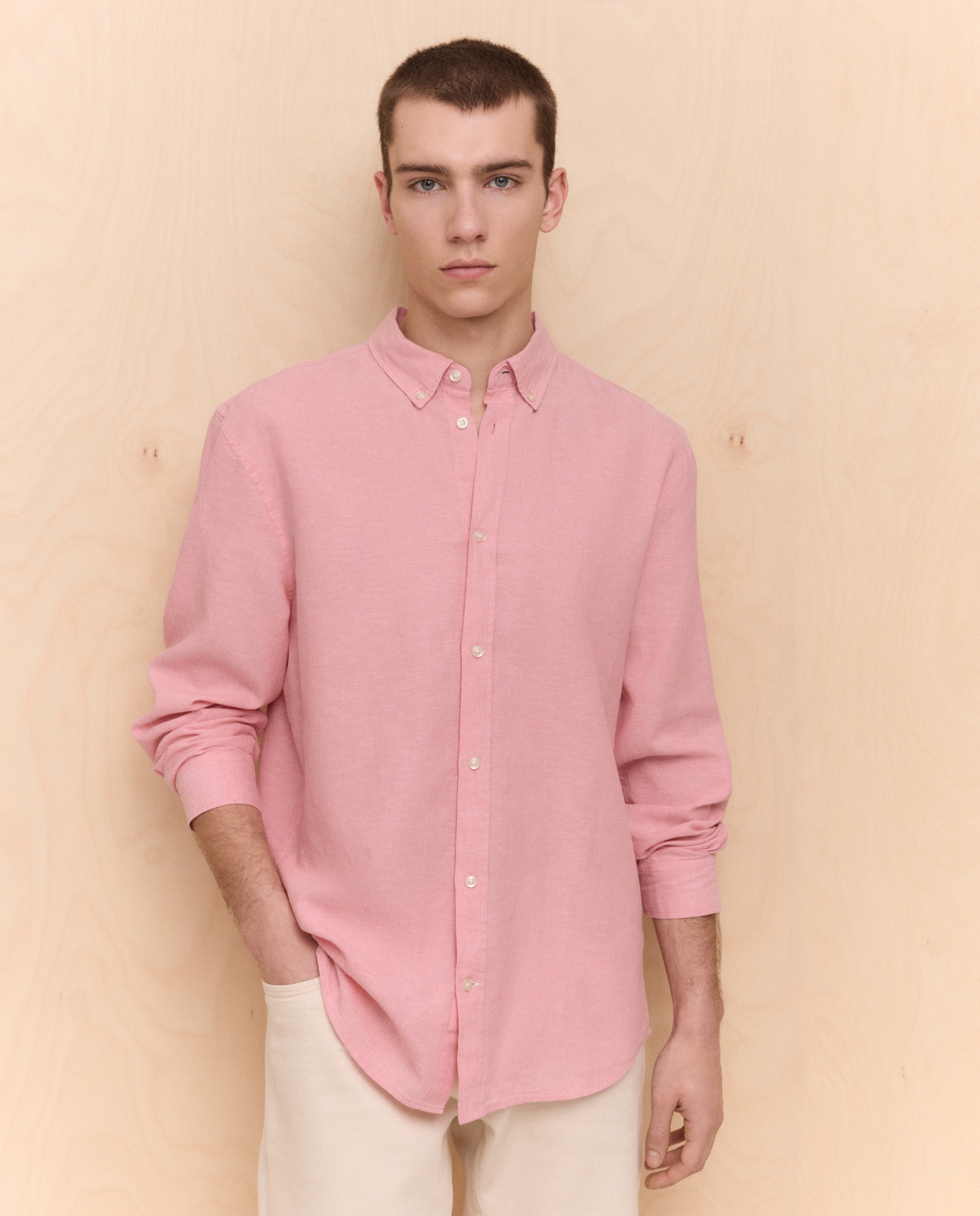 Imagem 0 de Camisa Lisa de Linho e Algodão com Manga Comprida