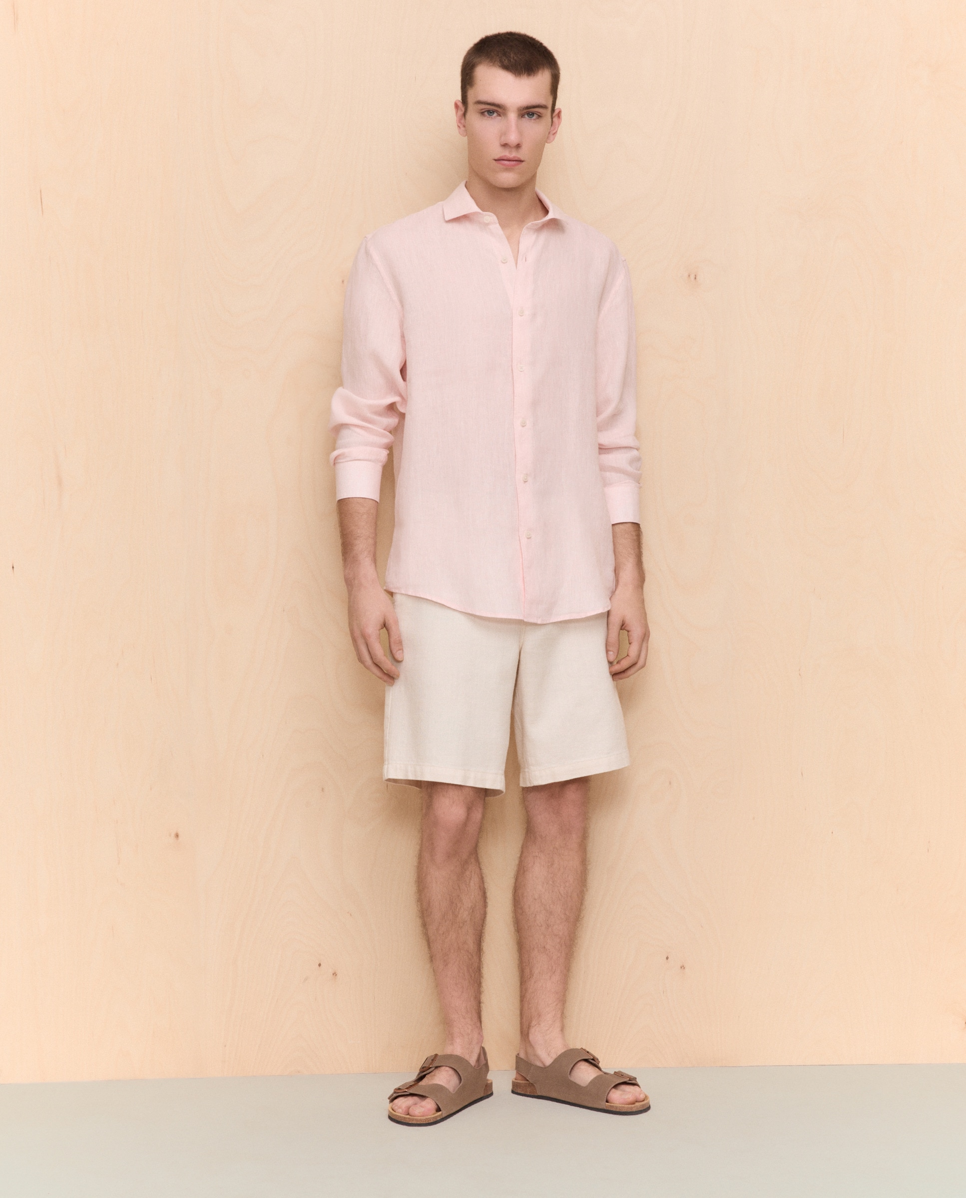 Camisa de Linho com Manga Comprida 260 Salmão-2