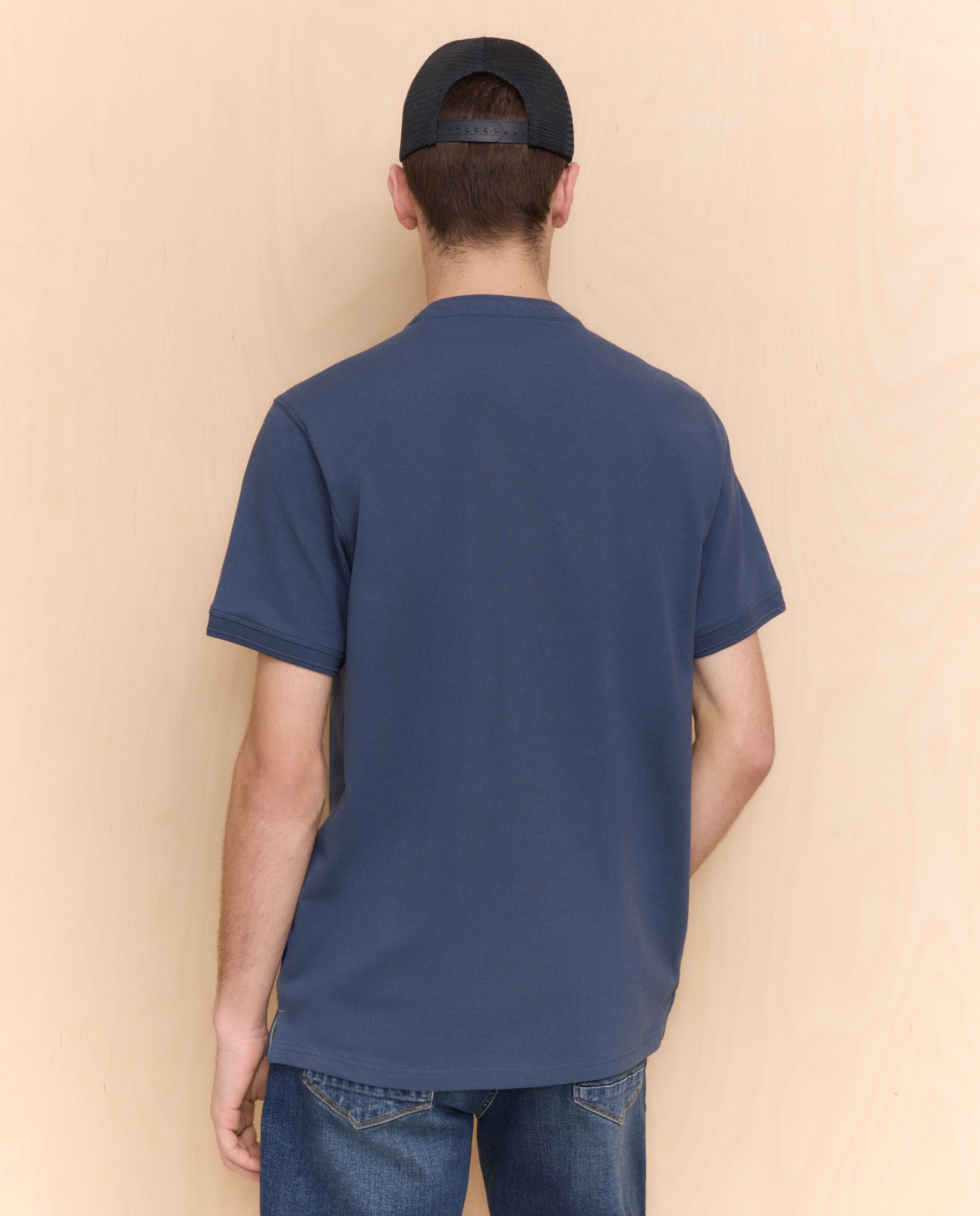 Polo com Gola à Padre e Manga Curta Índigo-4