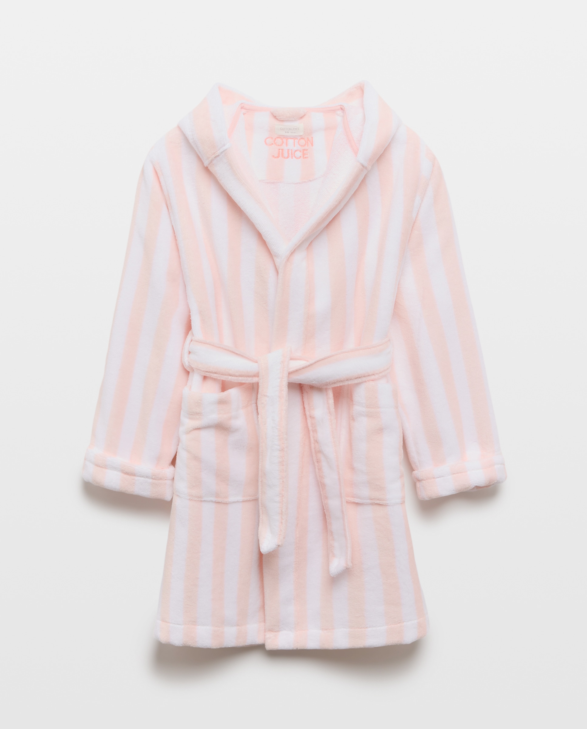 Roupão de Banho de Algodão às Riscas Rosa-5