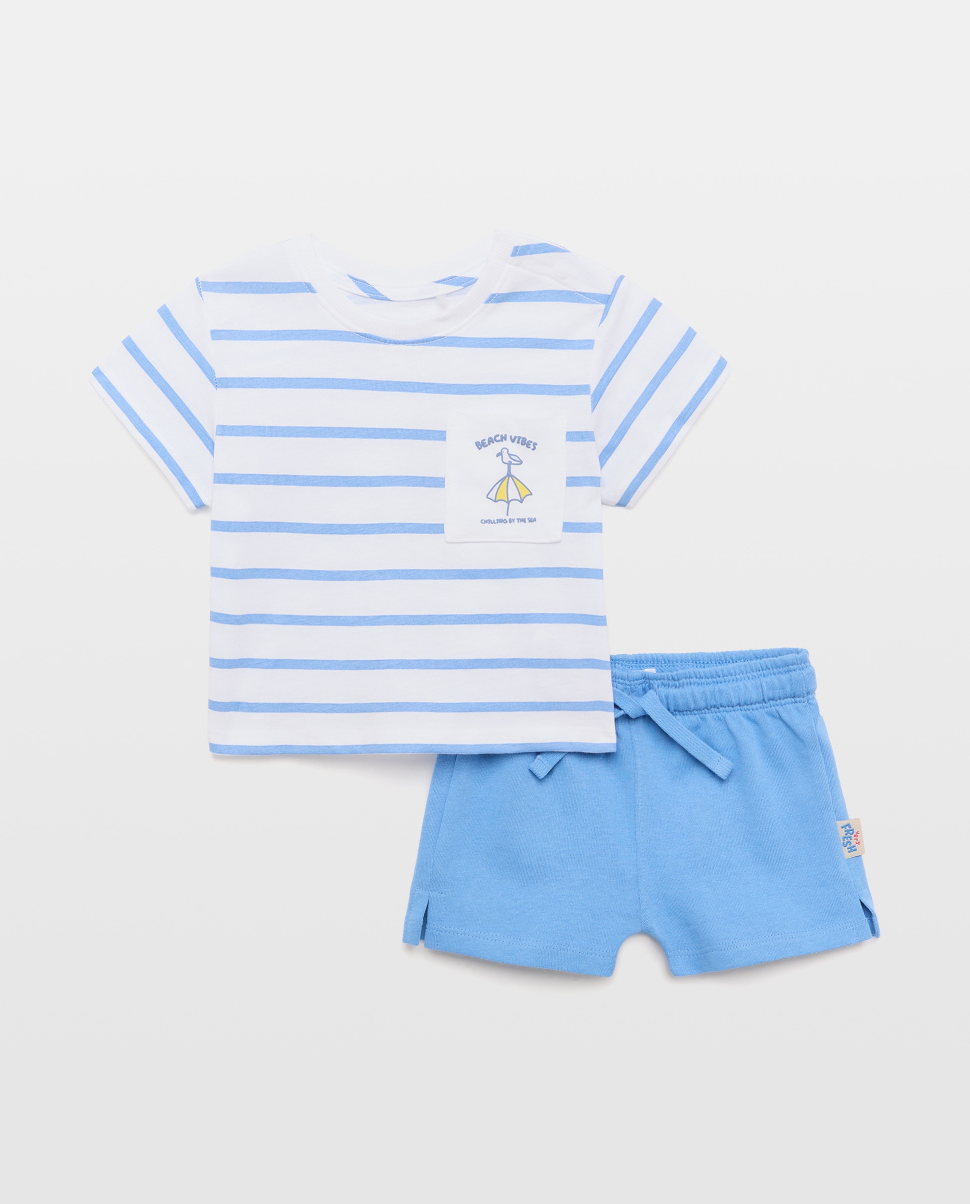 Imagem 0 de Conjunto de 2 Peças de Bebé: T-shirt e Calções às Riscas